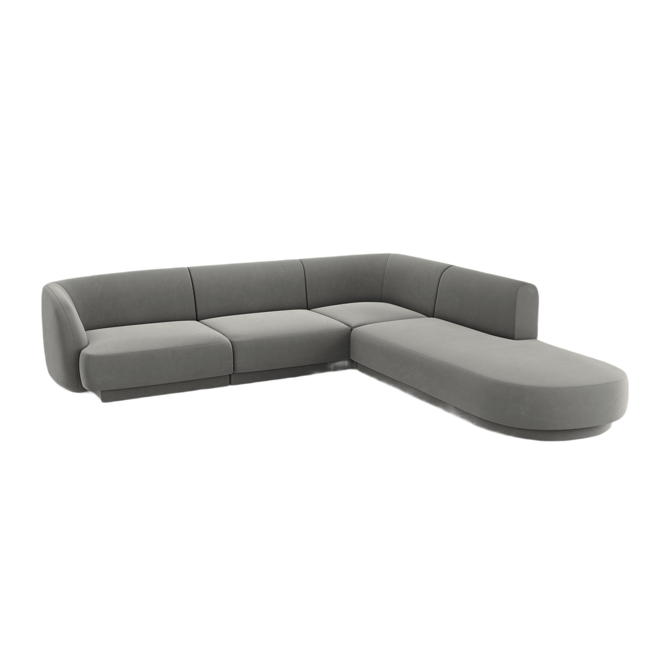 Velvet corner sofa for 6 people right-facing MILEY light gray