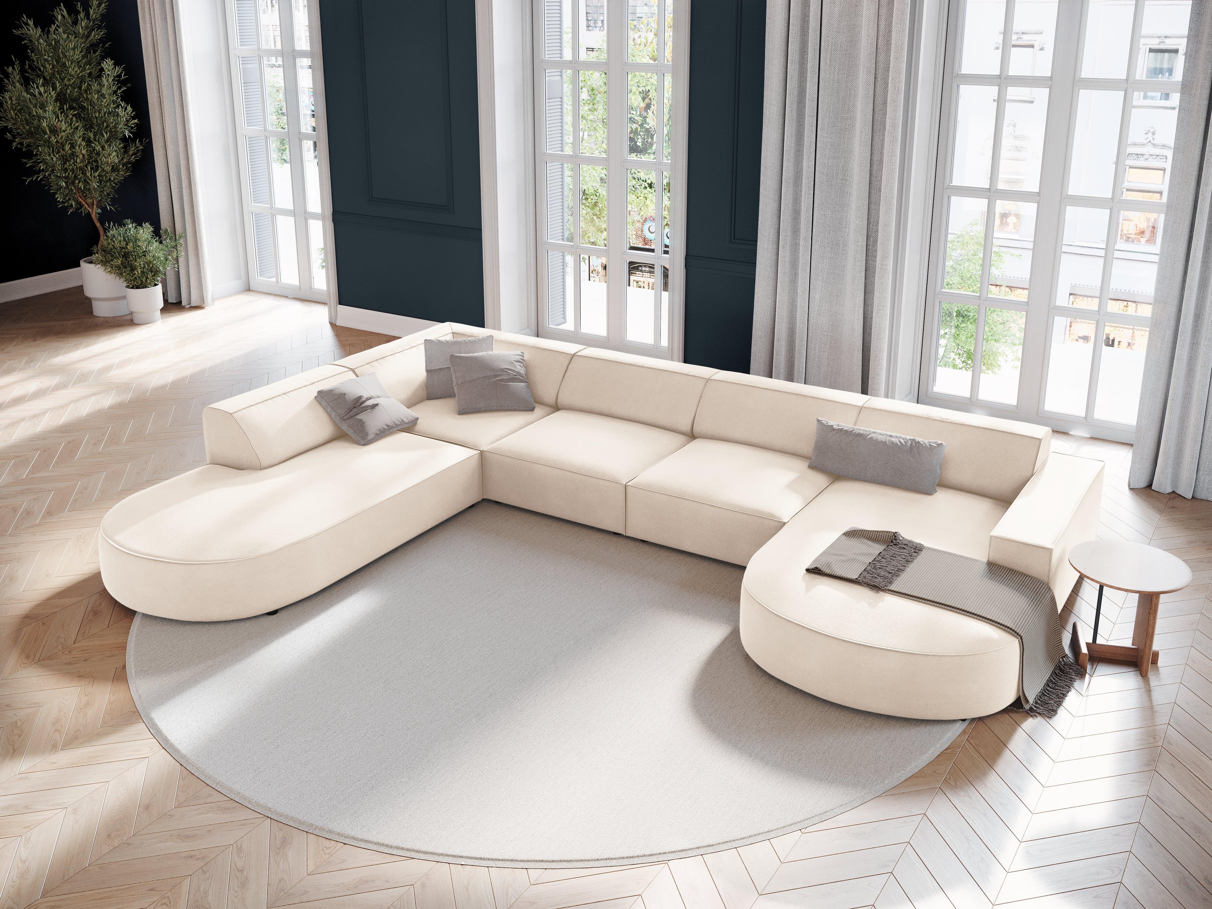 Sofa panoramiczna aksamitna lewostronna okrągła JODIE jasnobeżowy Micadoni Eye on Design