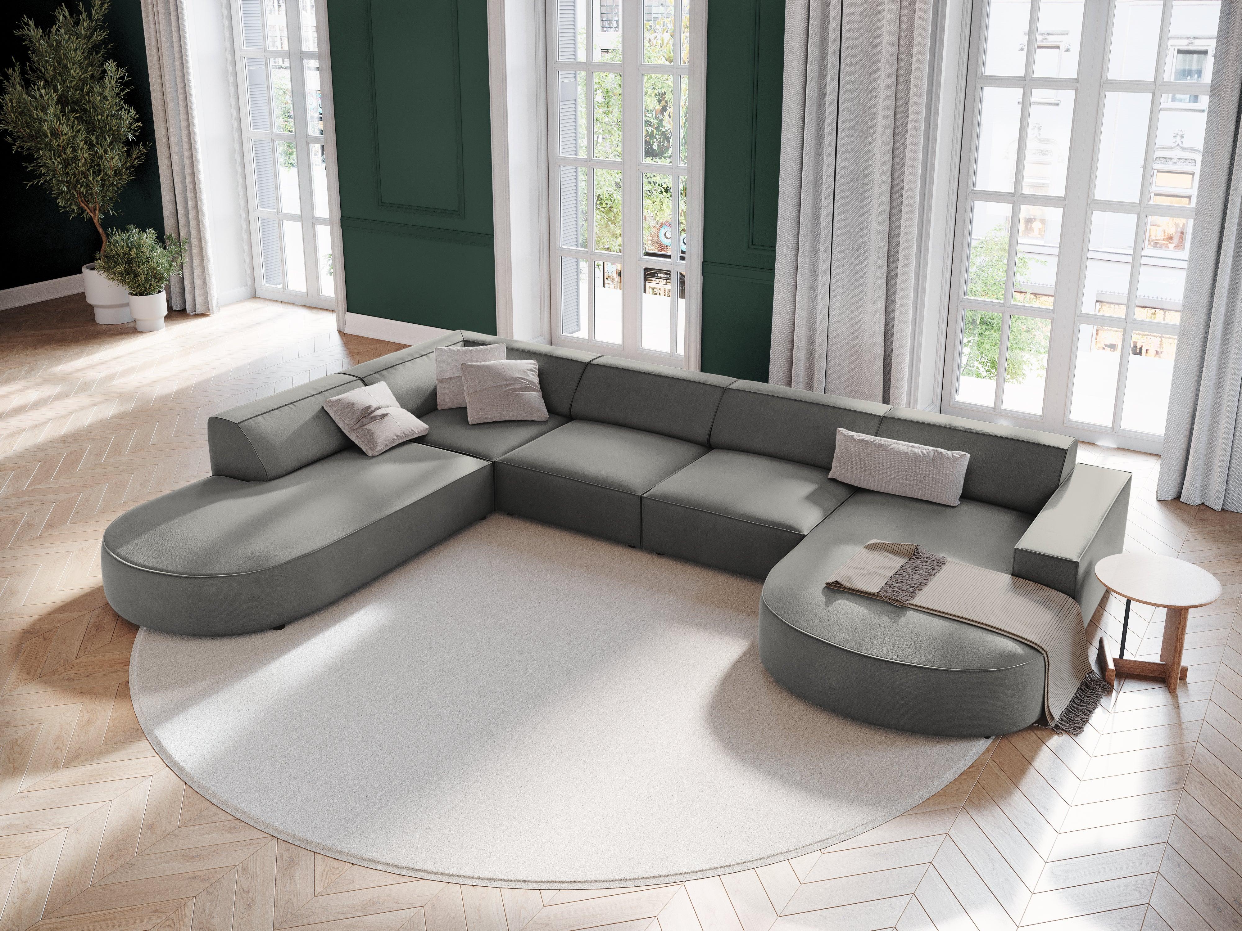 Sofa panoramiczna aksamitna lewostronna okrągła JODIE jasnoszary Micadoni Eye on Design