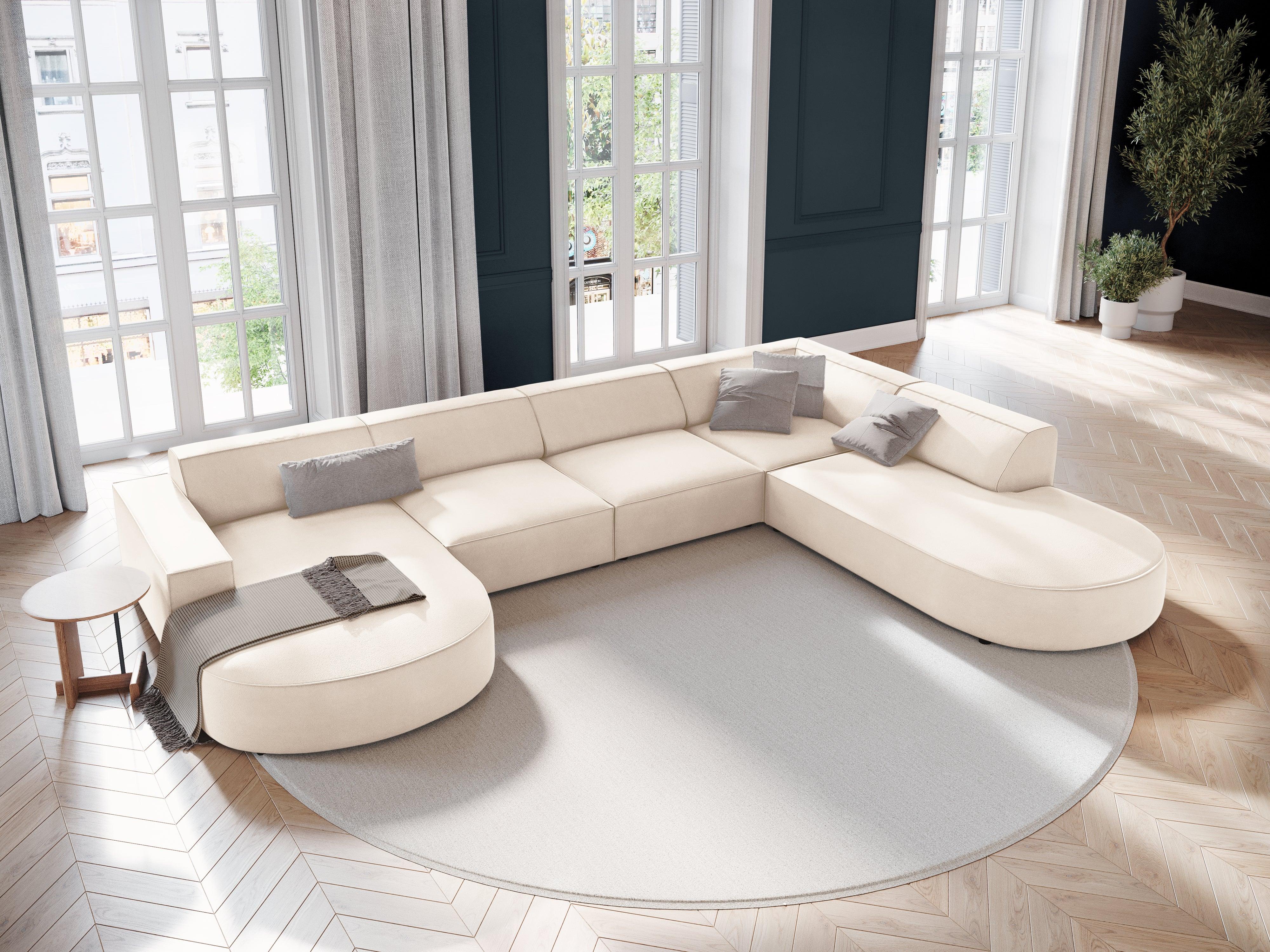 Sofa panoramiczna aksamitna prawostronna okrągła JODIE jasnobeżowy Micadoni Eye on Design