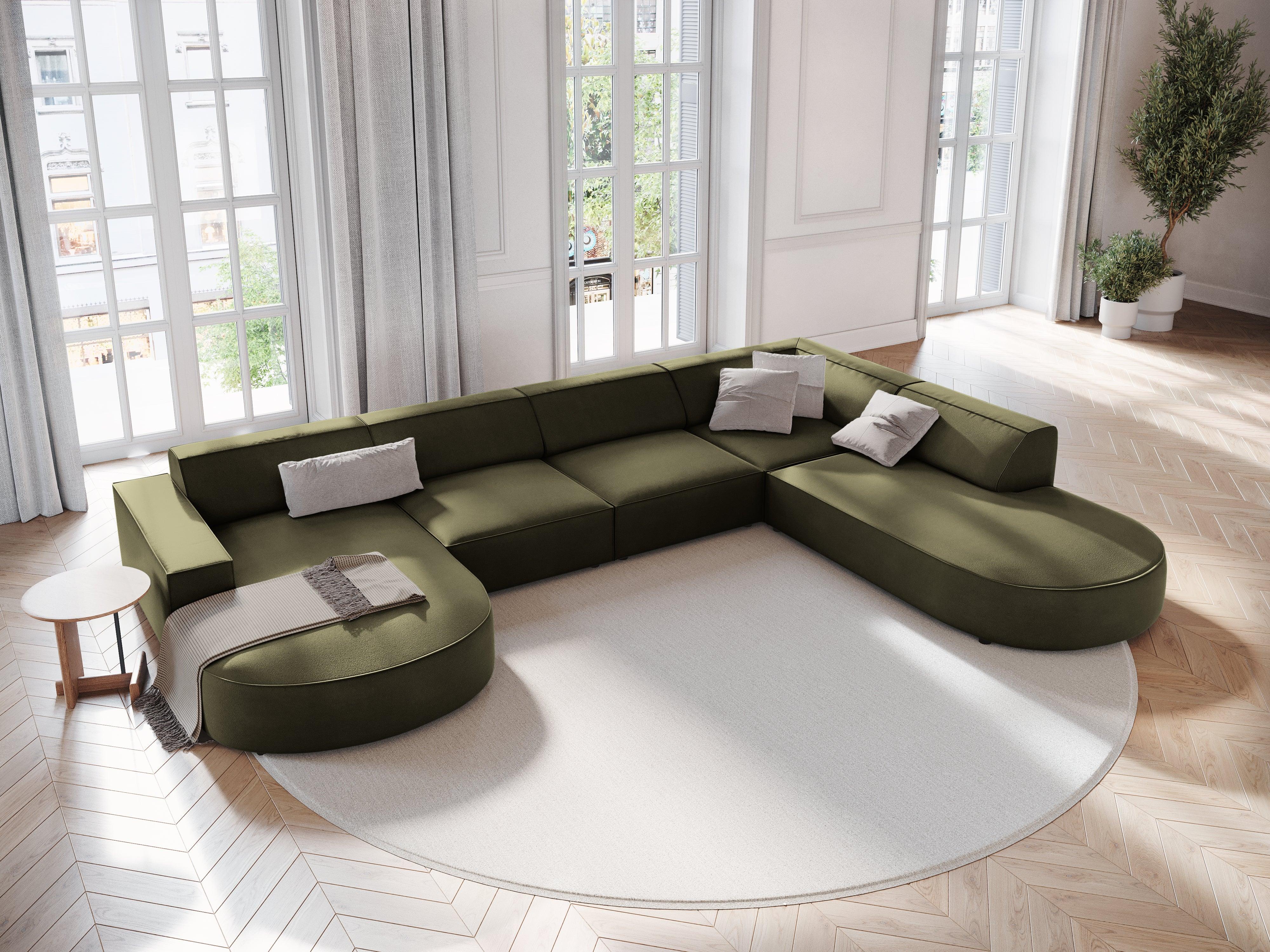 Sofa panoramiczna aksamitna prawostronna okrągła JODIE zielony Micadoni Eye on Design