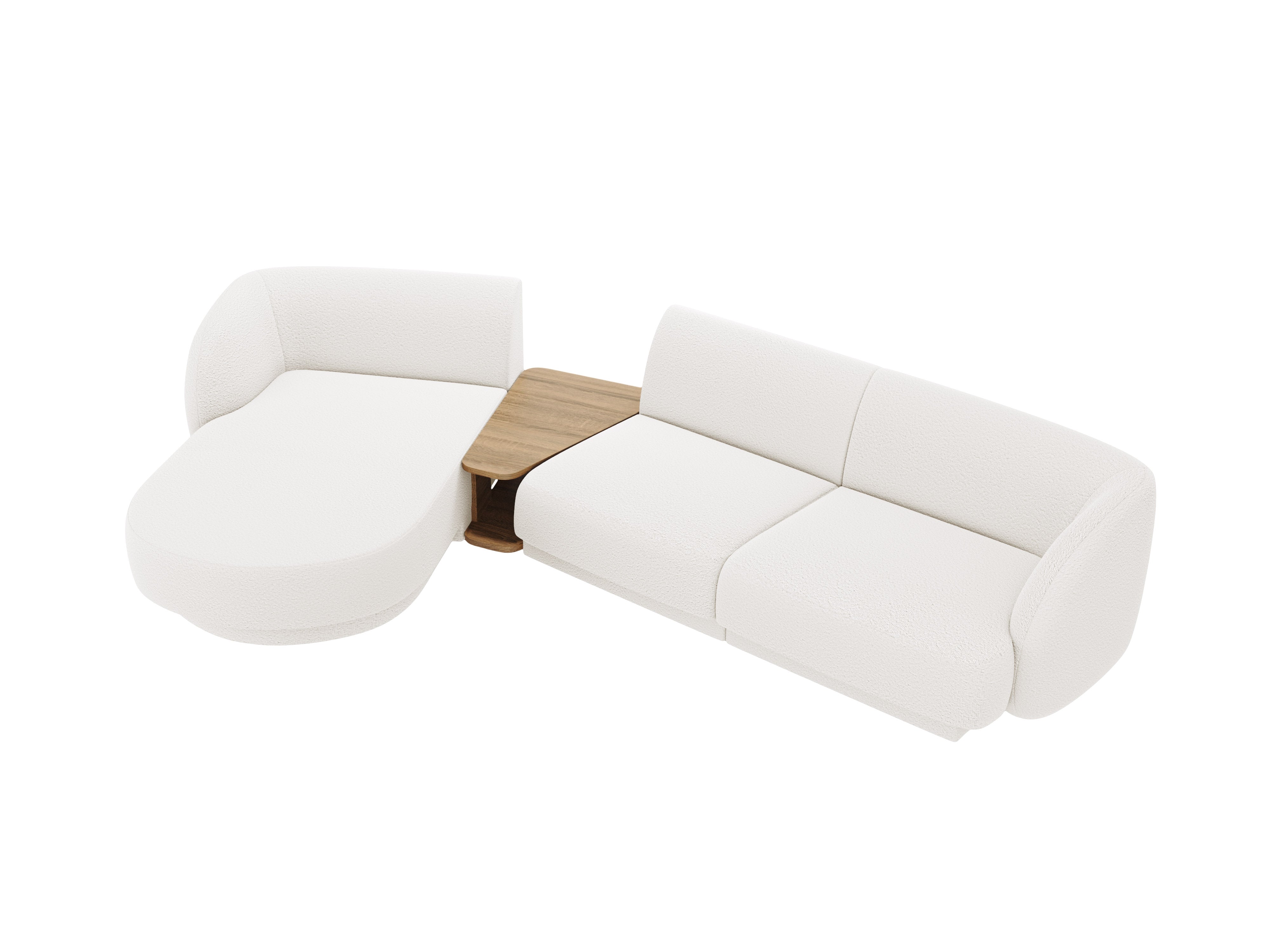 Modular corner sofa with table 3-seater left-sided MILEY white boucle