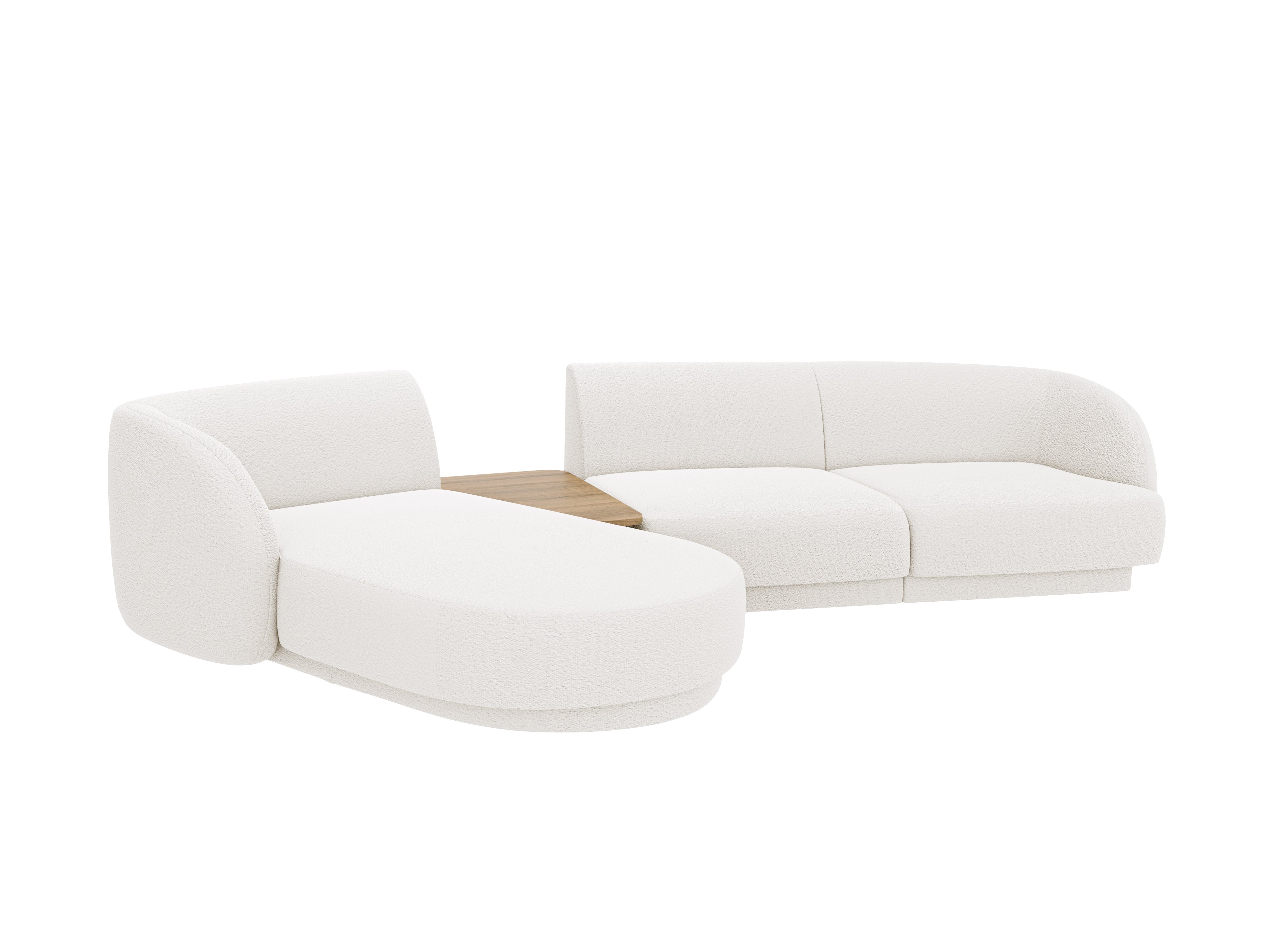 Modular corner sofa with table 3-seater left-sided MILEY white boucle