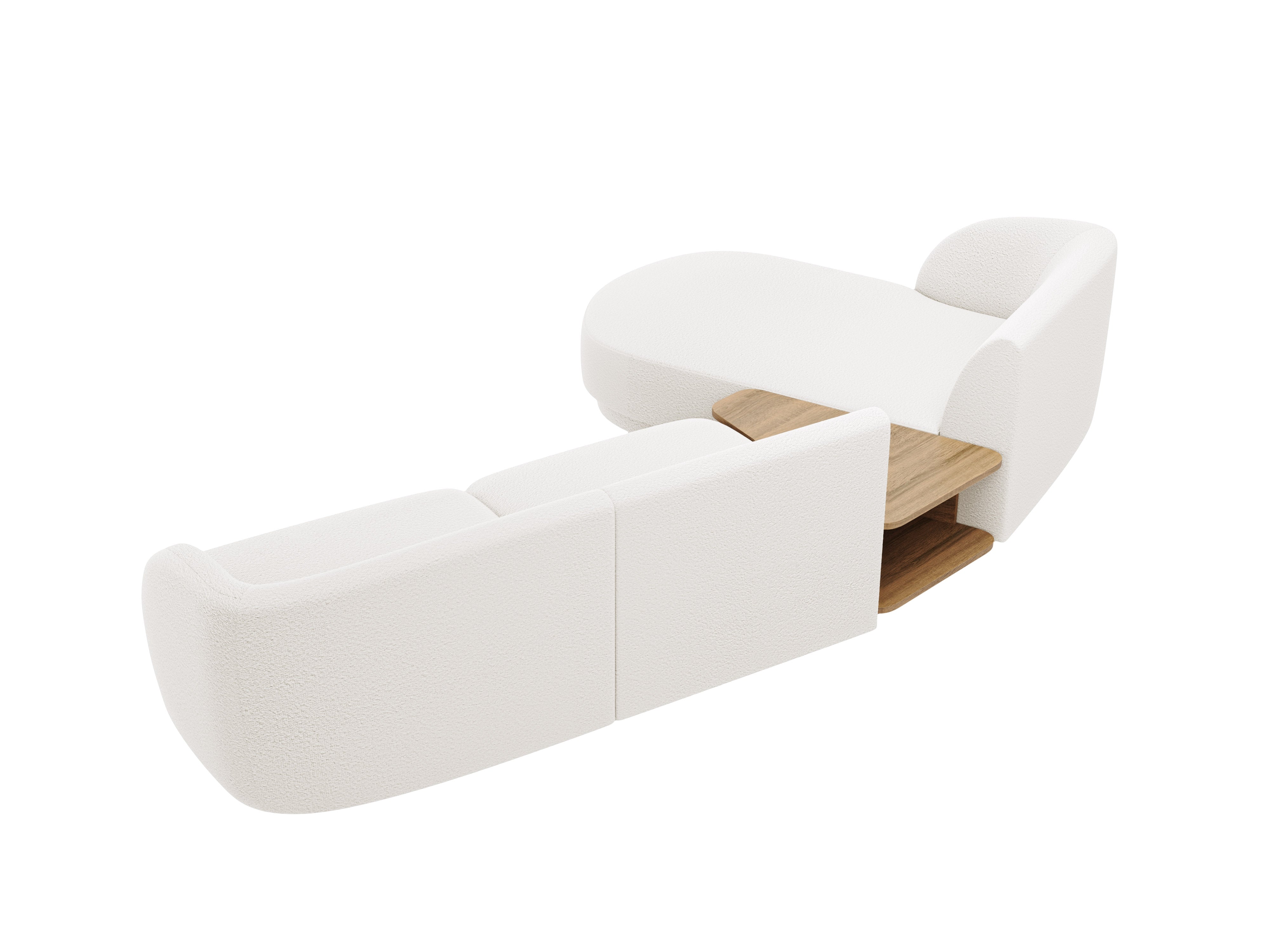 Modular corner sofa with table 3-seater left-sided MILEY white boucle