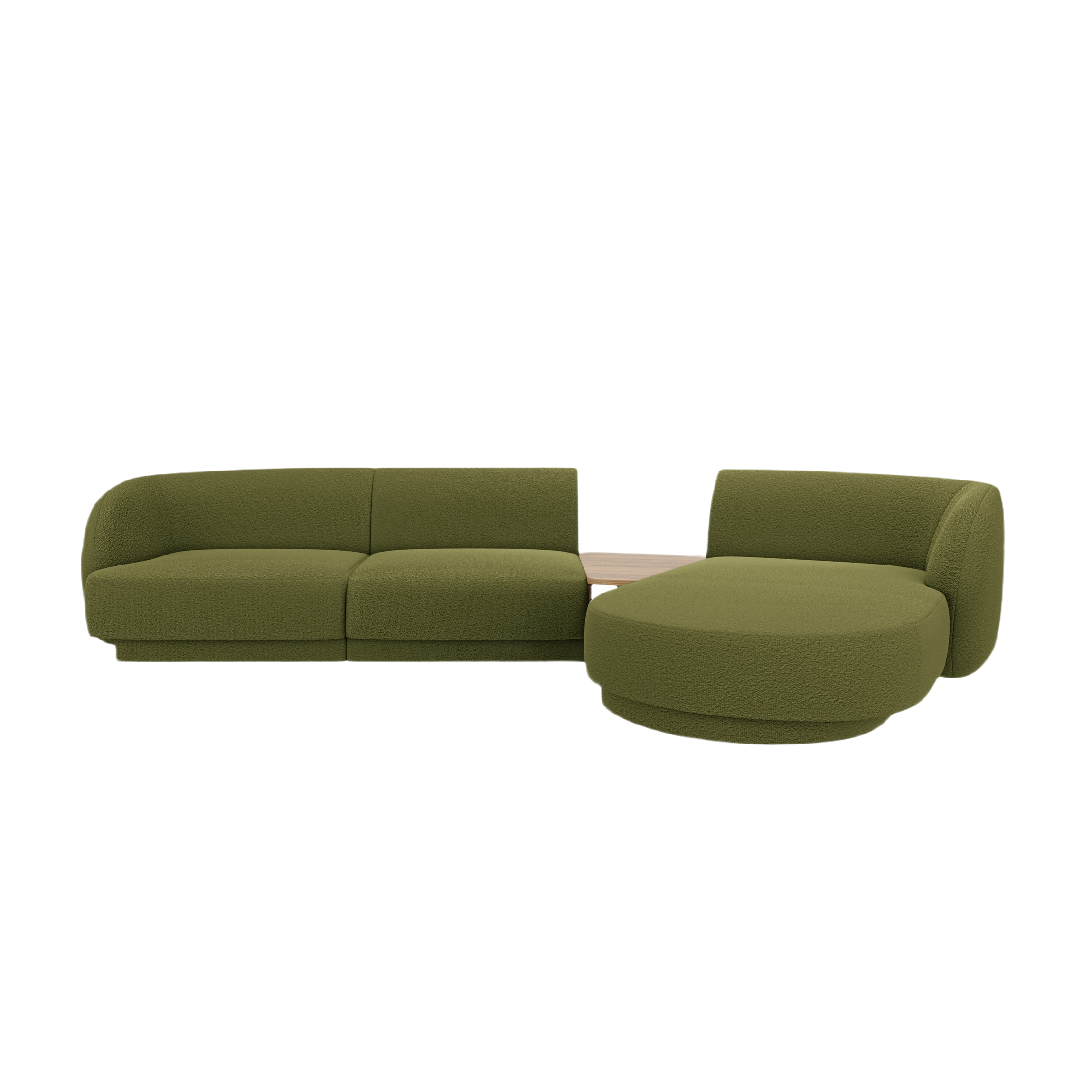Modular corner sofa with table 3-seater right-facing MILEY green boucle