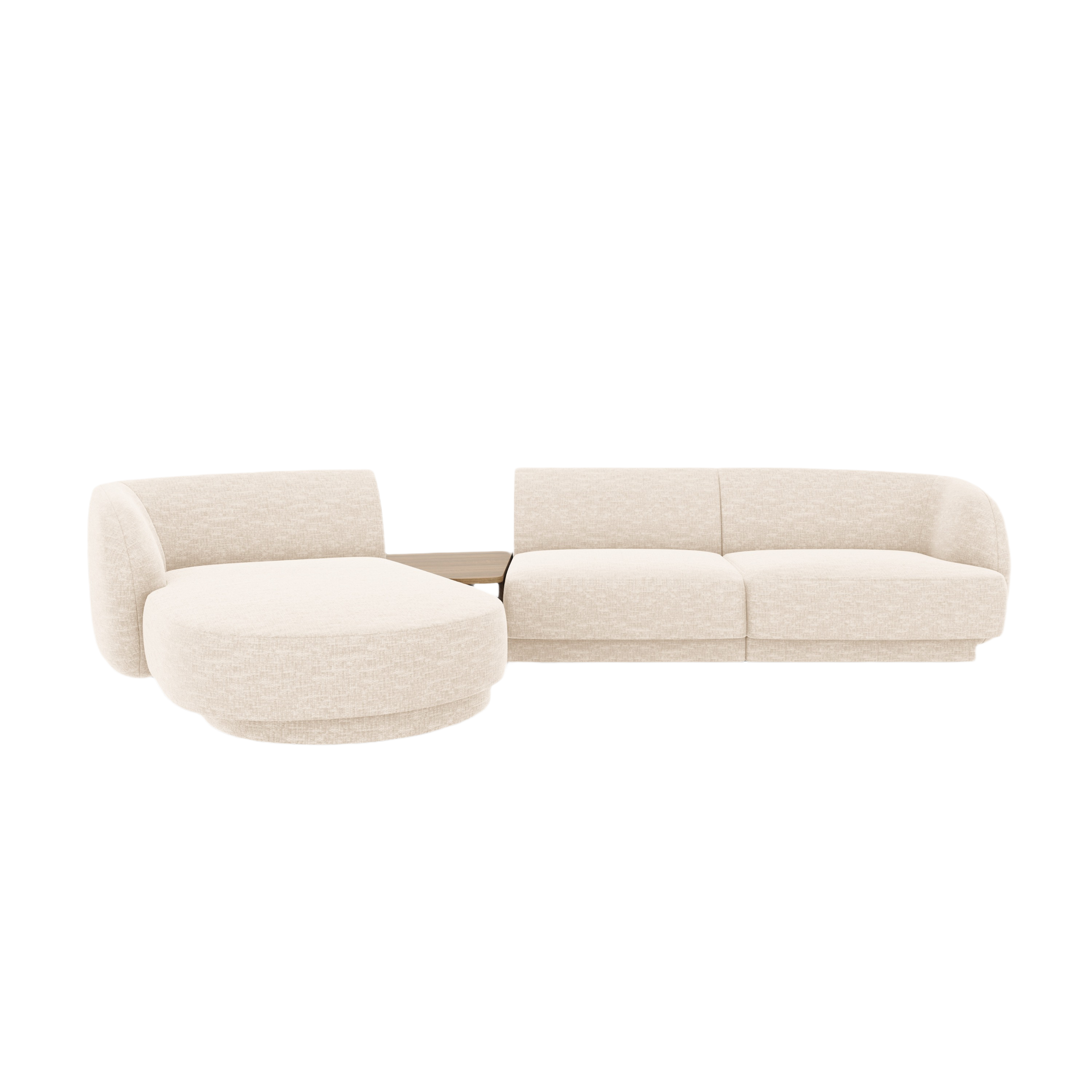 Modular corner sofa with table 3-seater left-sided MILEY light beige silky chenille