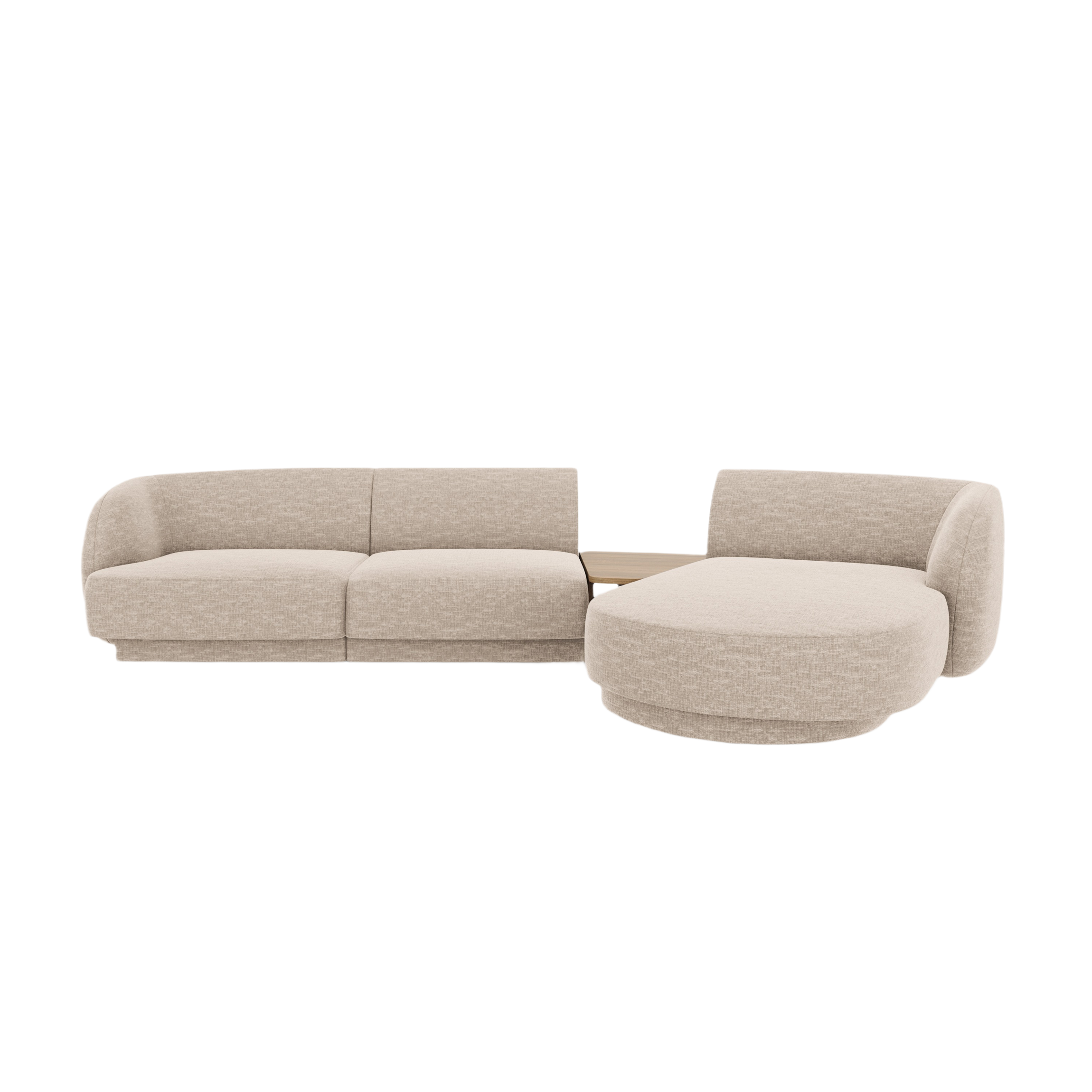 Modular corner sofa with table 3-seater right-sided MILEY beige silky chenille