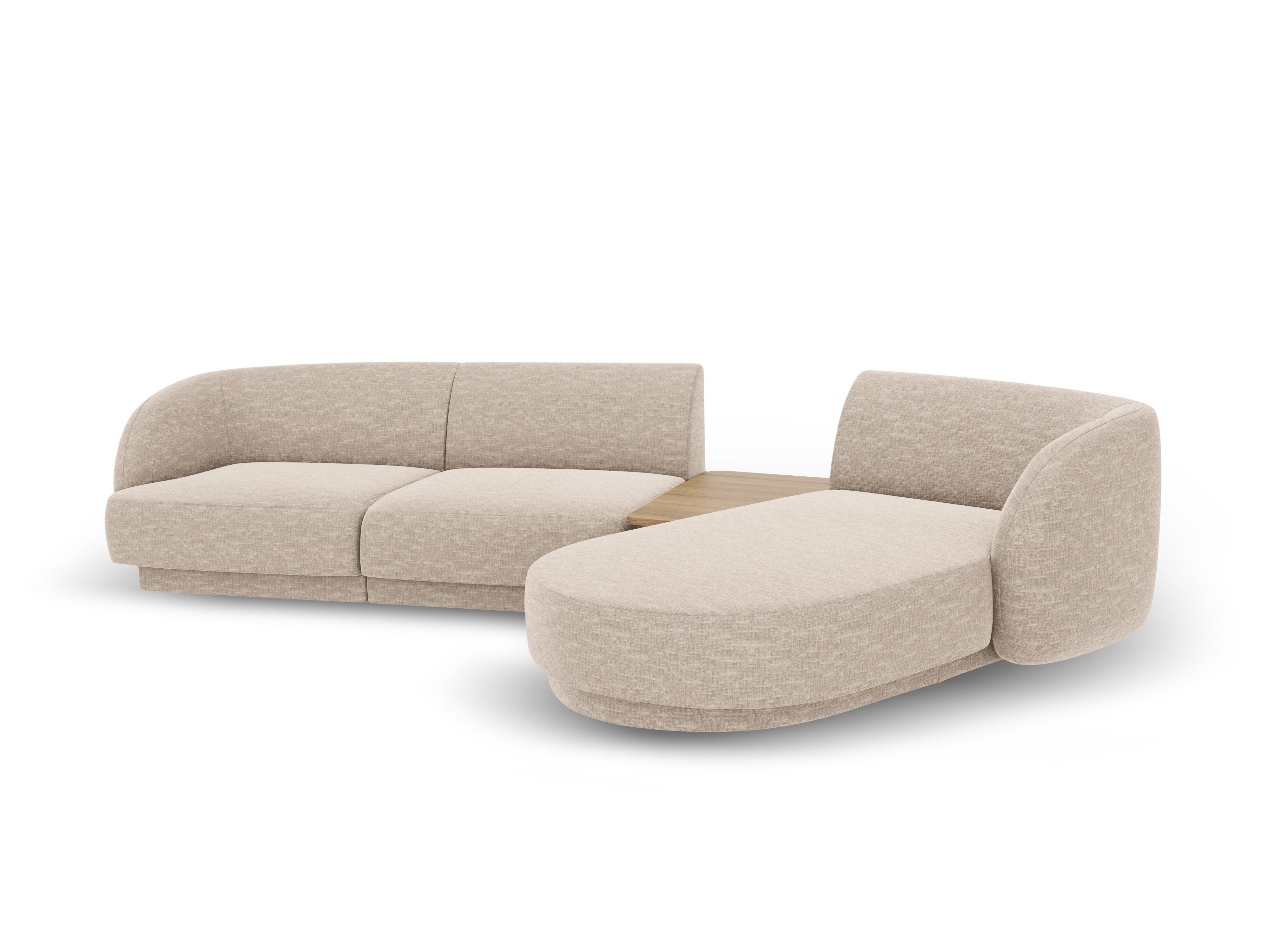 Modular corner sofa with table 3-seater right-sided MILEY beige silky chenille