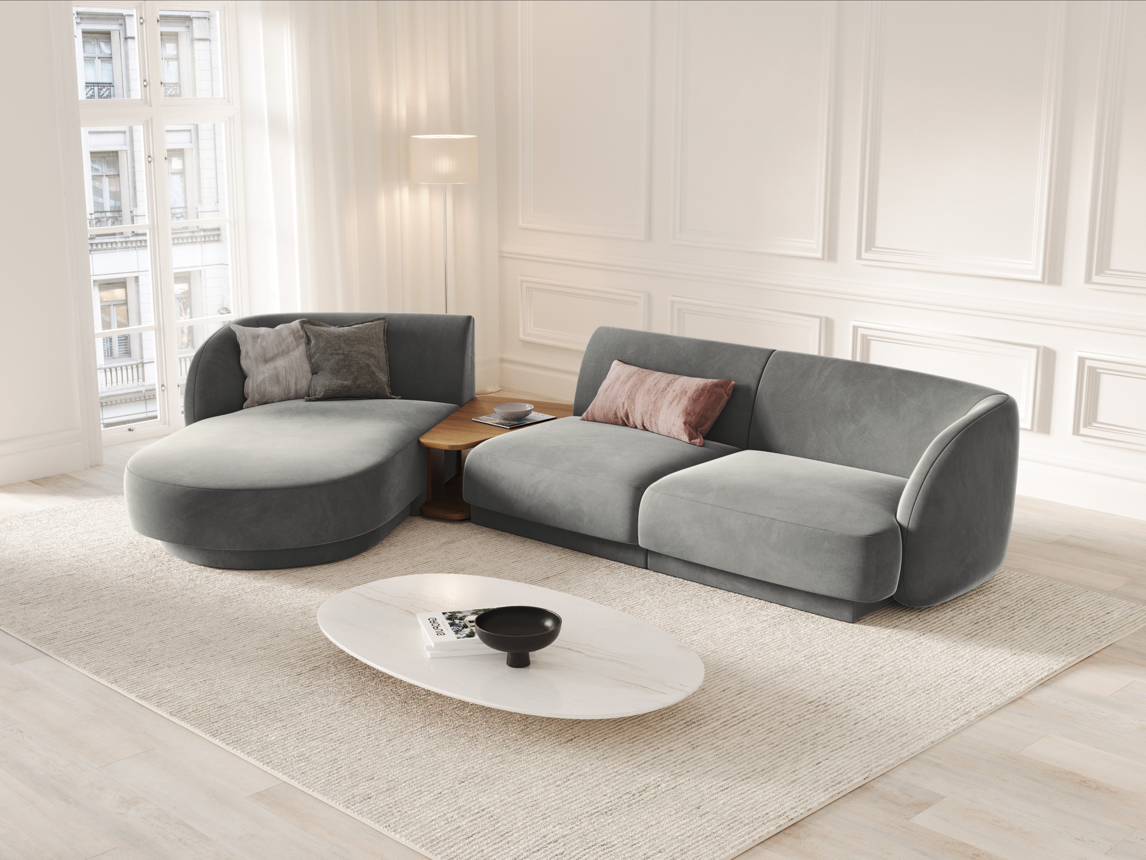 Modular corner sofa with table 3-seater left-sided MILEY light gray