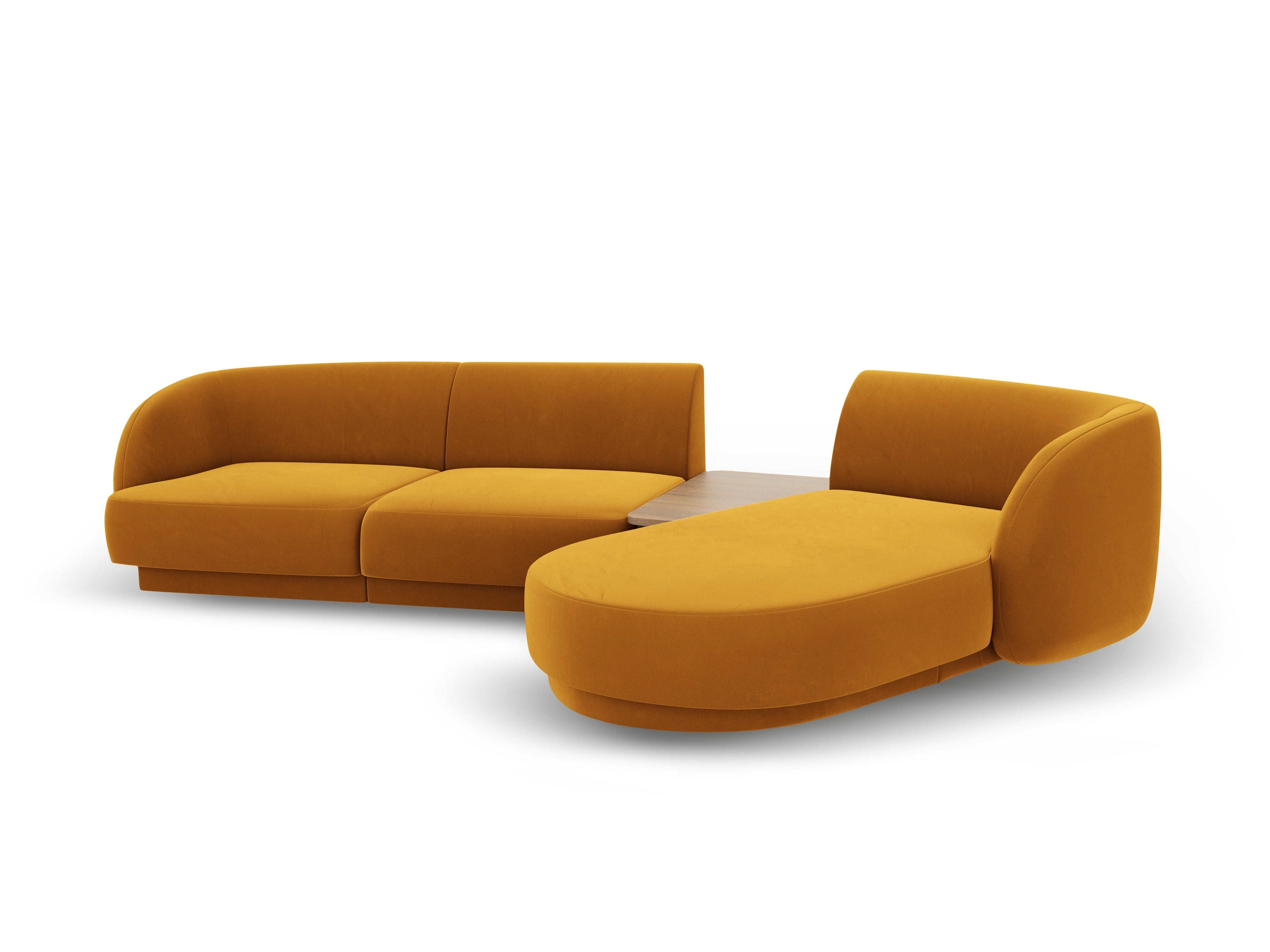Modular corner sofa with table 3-seater right-sided velvet MILEY yellow