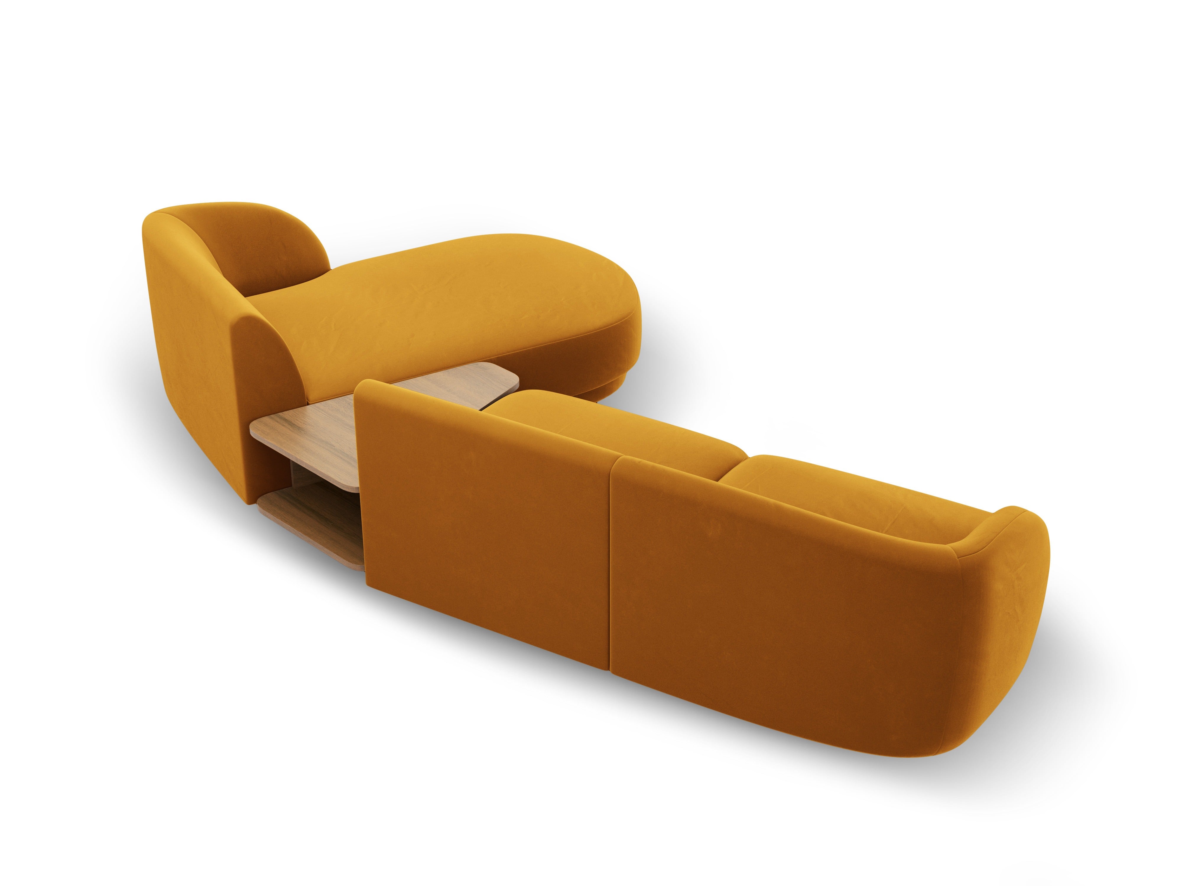 Modular corner sofa with table 3-seater right-sided velvet MILEY yellow