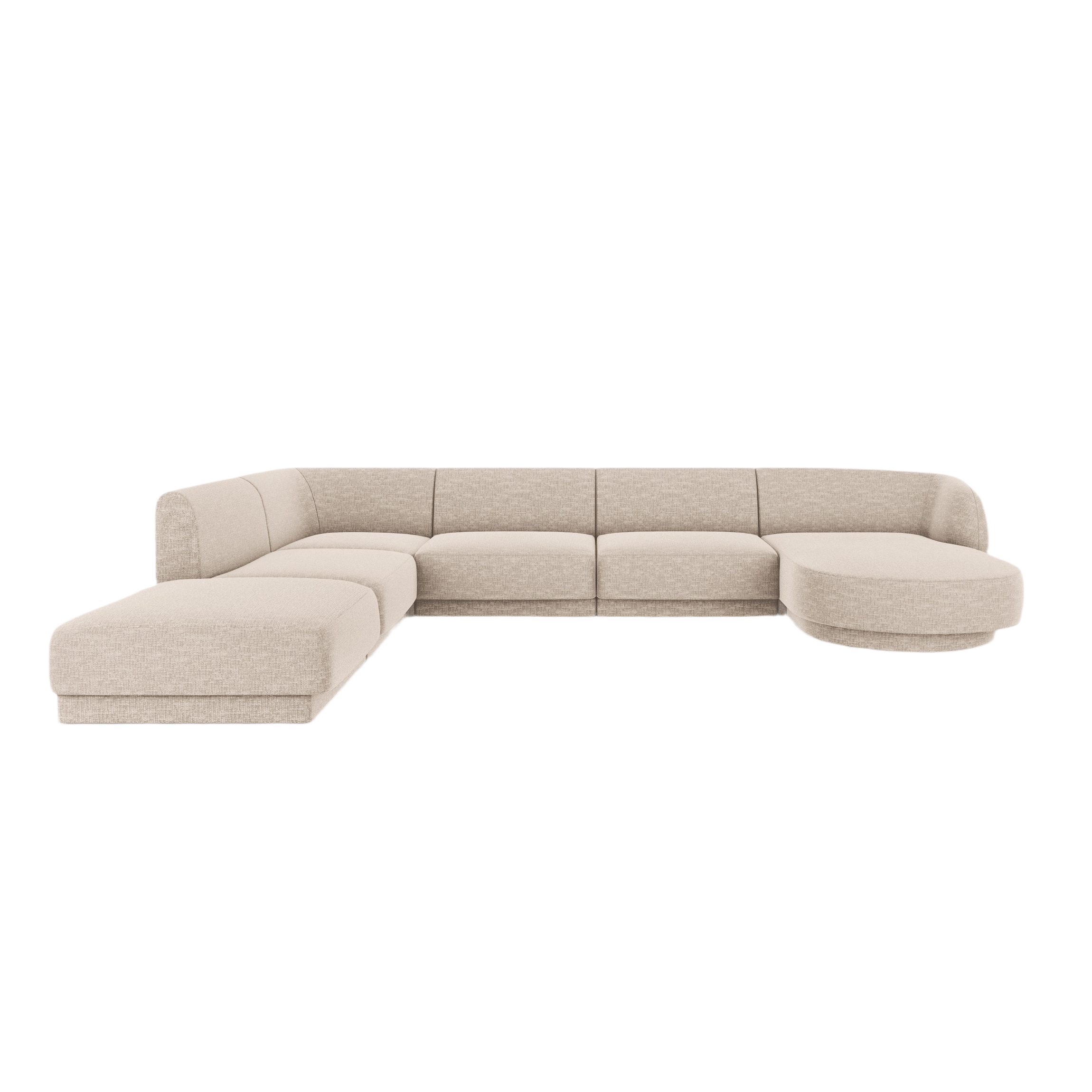 Left-sided panoramic corner sofa for 6 people MILEY beige silky chenille