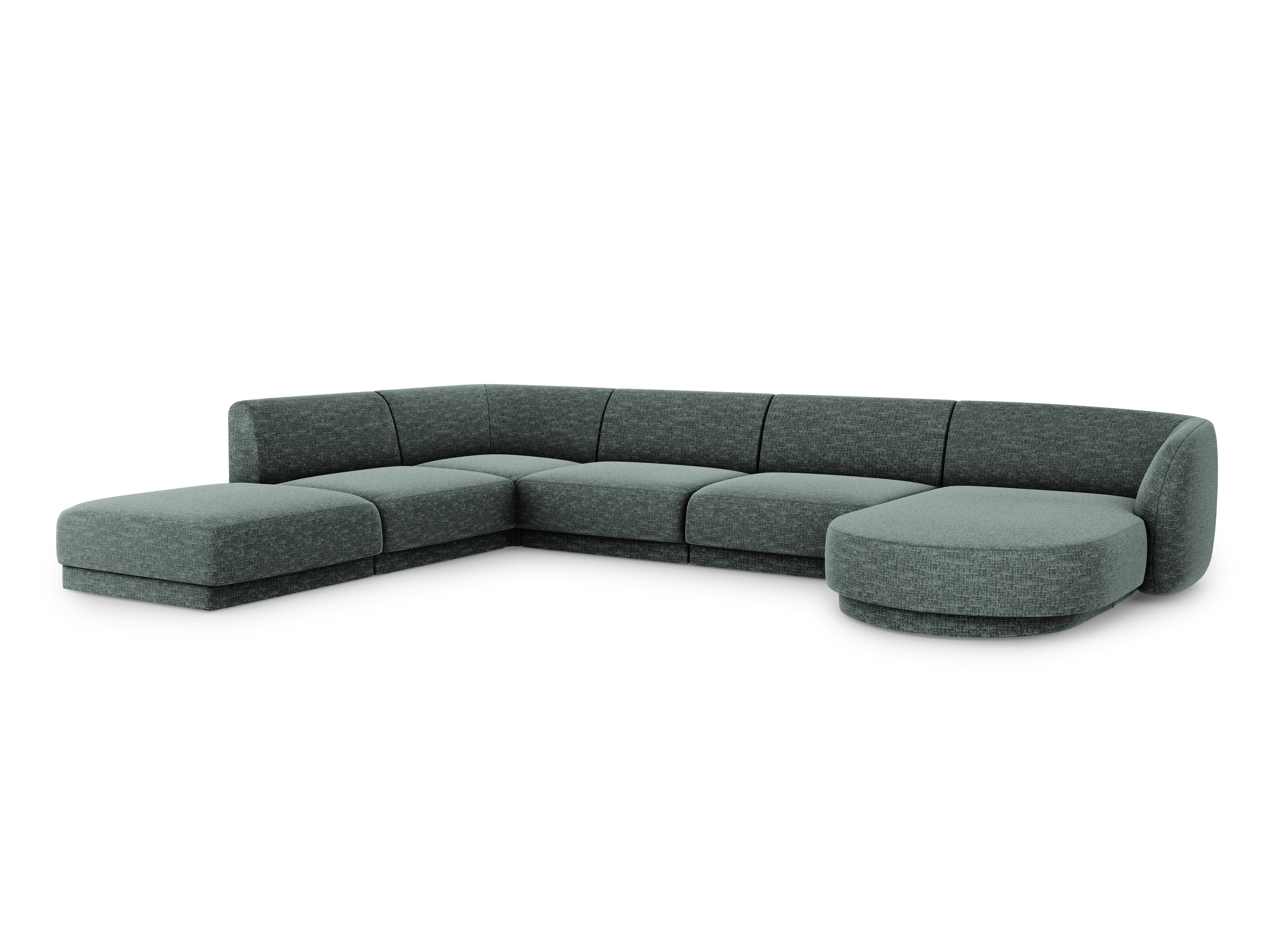 Sofa lewostronna panoramiczna w tkaninie szenilowej 6-osobowa MILEY petrol Micadoni Eye on Design