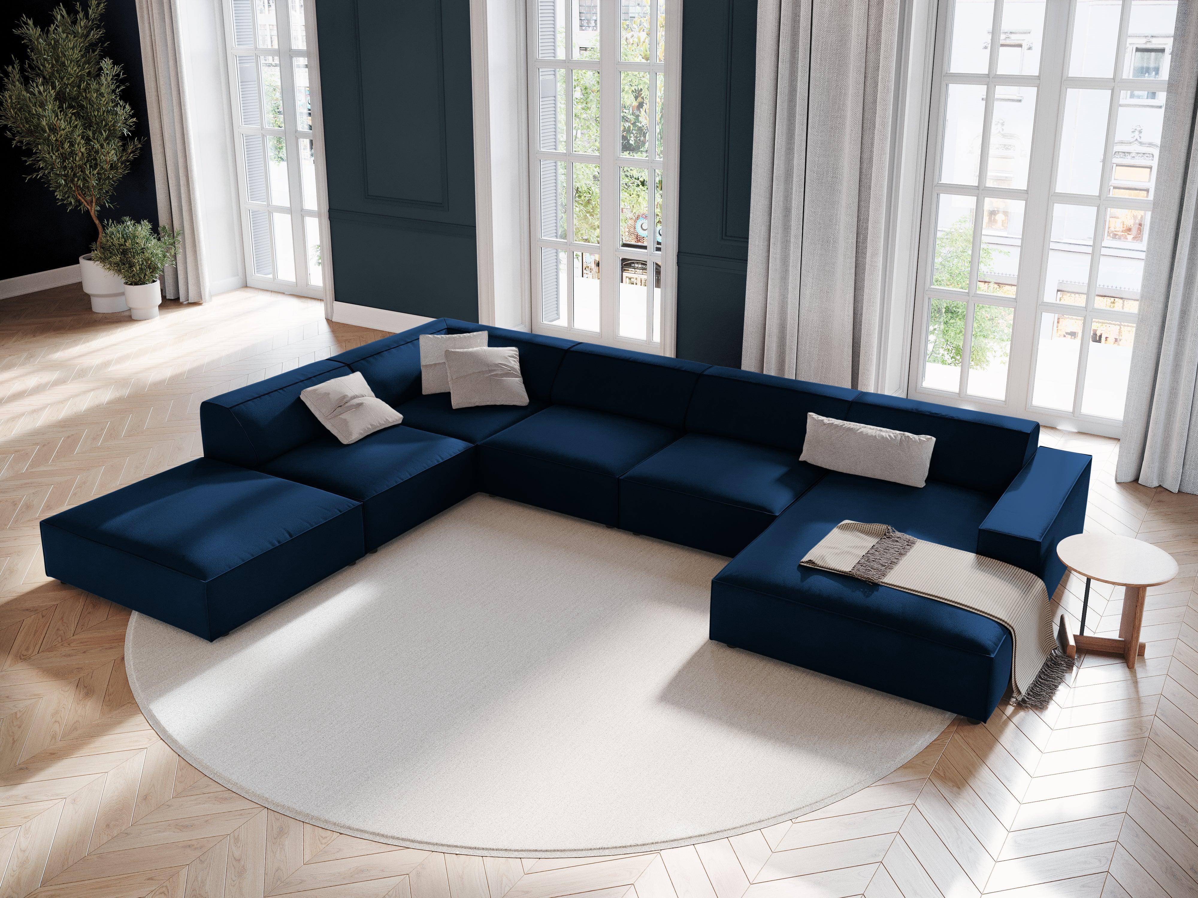 Sofa panoramiczna aksamitna lewostronna JODIE granat królewski Micadoni Eye on Design
