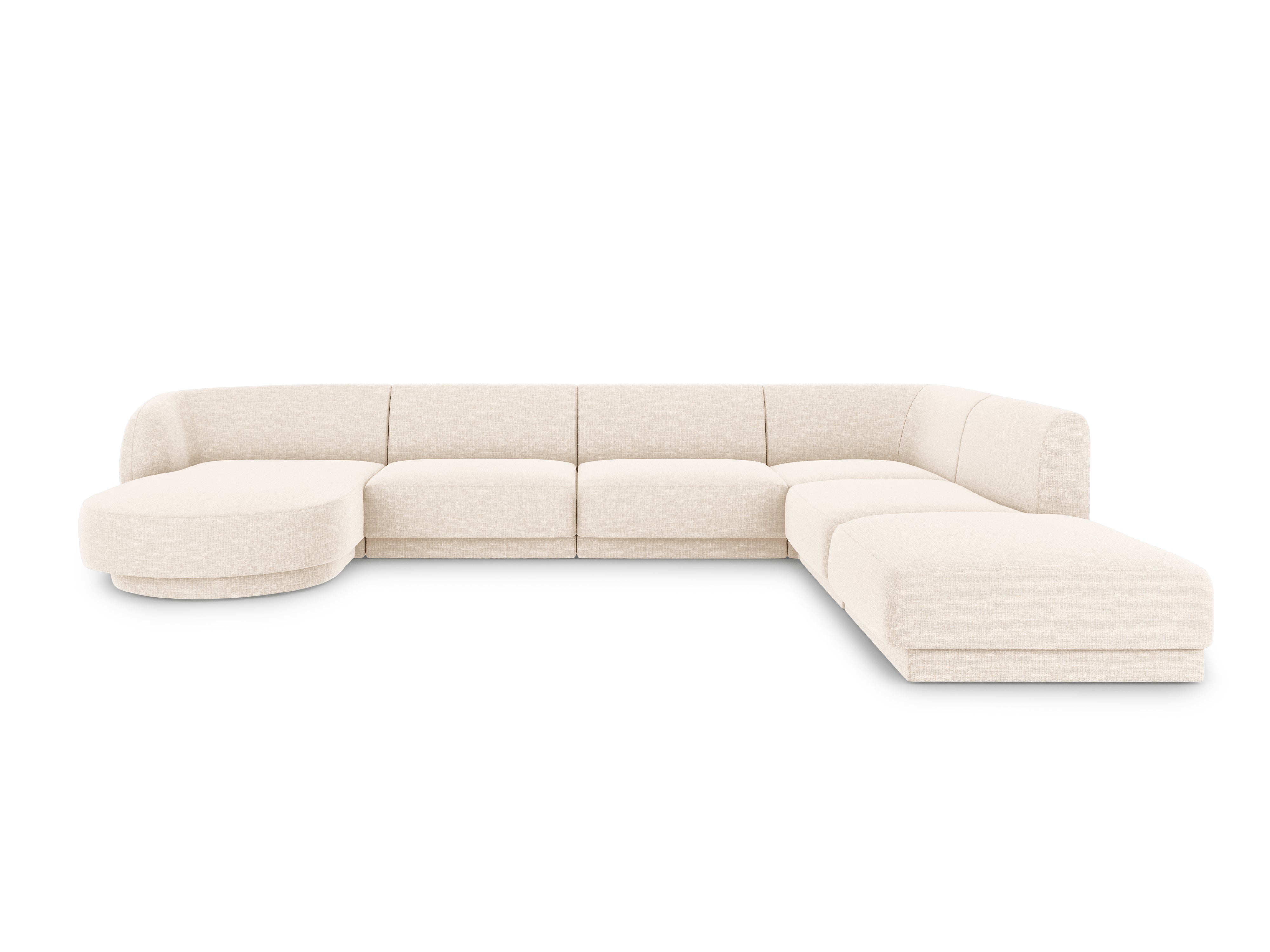 Sofa prawostronna panoramiczna w tkaninie szenilowej 6-osobowa MILEY jasnobeżowy Micadoni Eye on Design