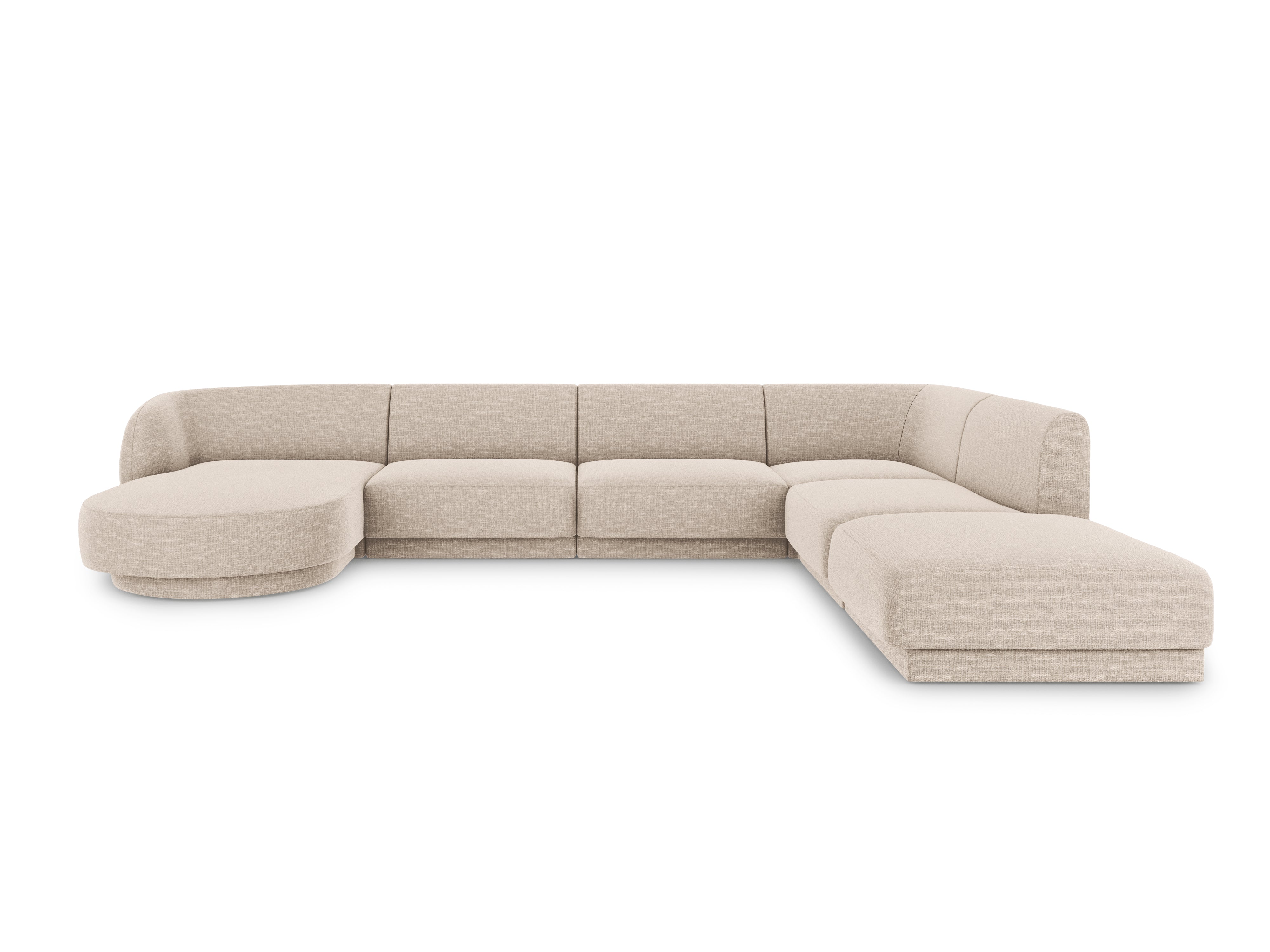 Sofa prawostronna panoramiczna w tkaninie szenilowej 6-osobowa MILEY beżowy Micadoni Eye on Design