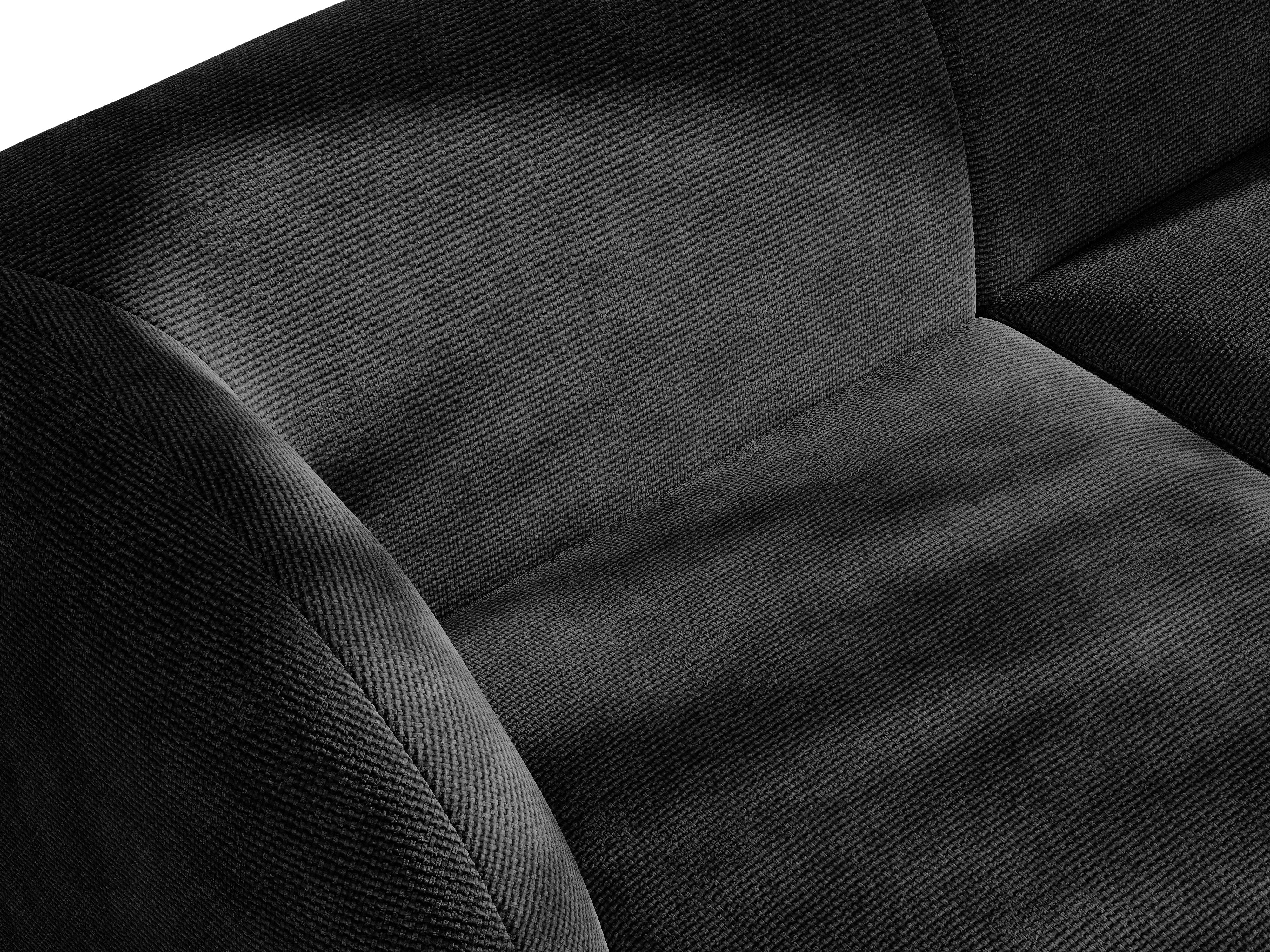 Narożnik prawostronny panoramiczny 6-osobowy MILEY czarny szenil jedwabisty – styl minimalistyczny