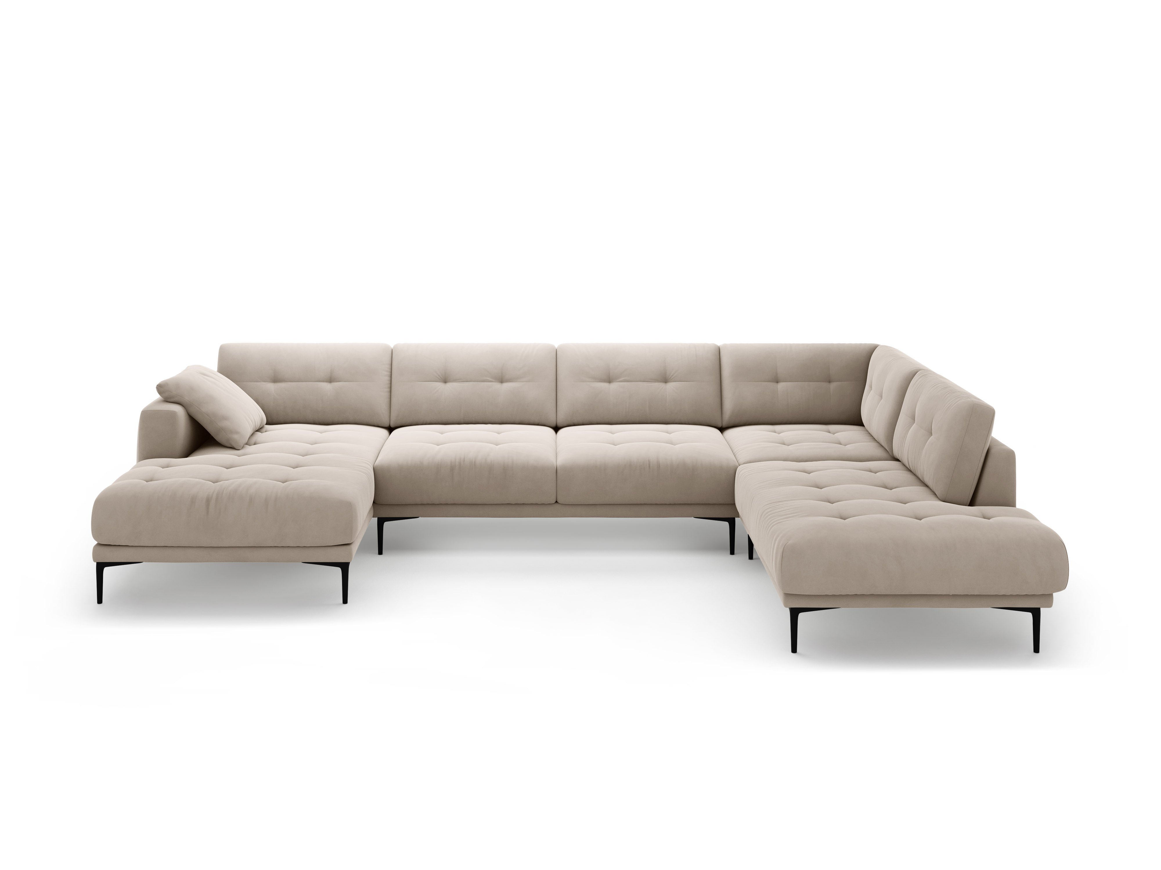 Beige sametový pravostranný panoramatický rohový gauč BEMY
