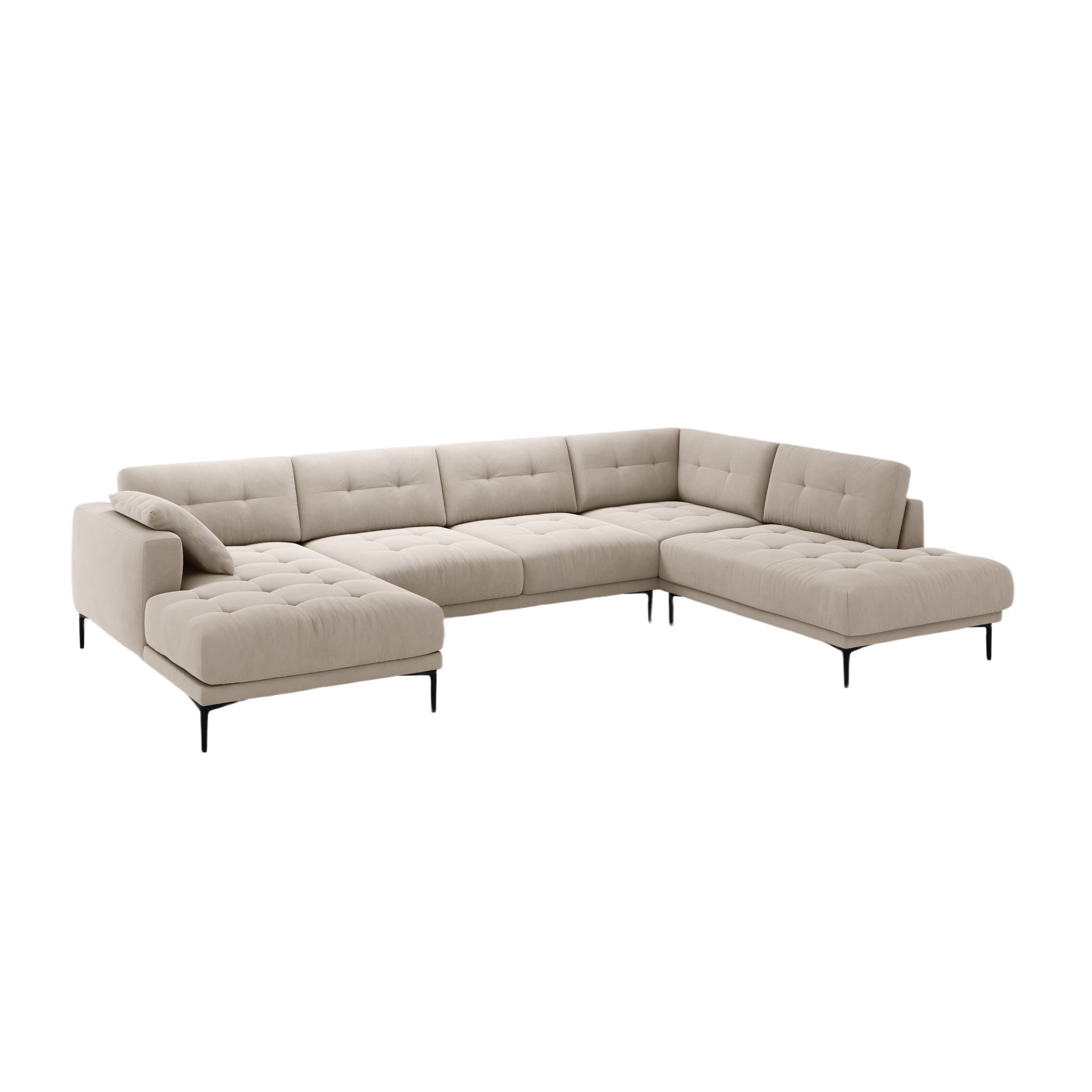 Beige sametový pravostranný panoramatický rohový gauč BEMY