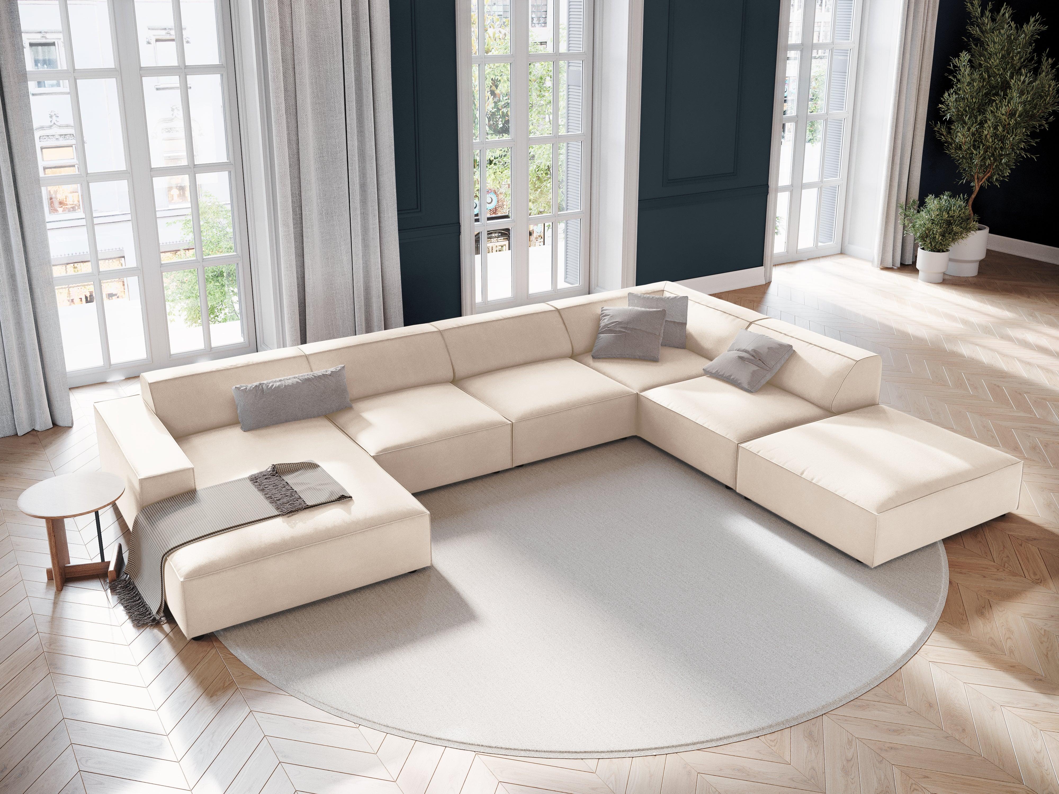 Sofa panoramiczna aksamitna prawostronna JODIE jasnobeżowy Micadoni Eye on Design