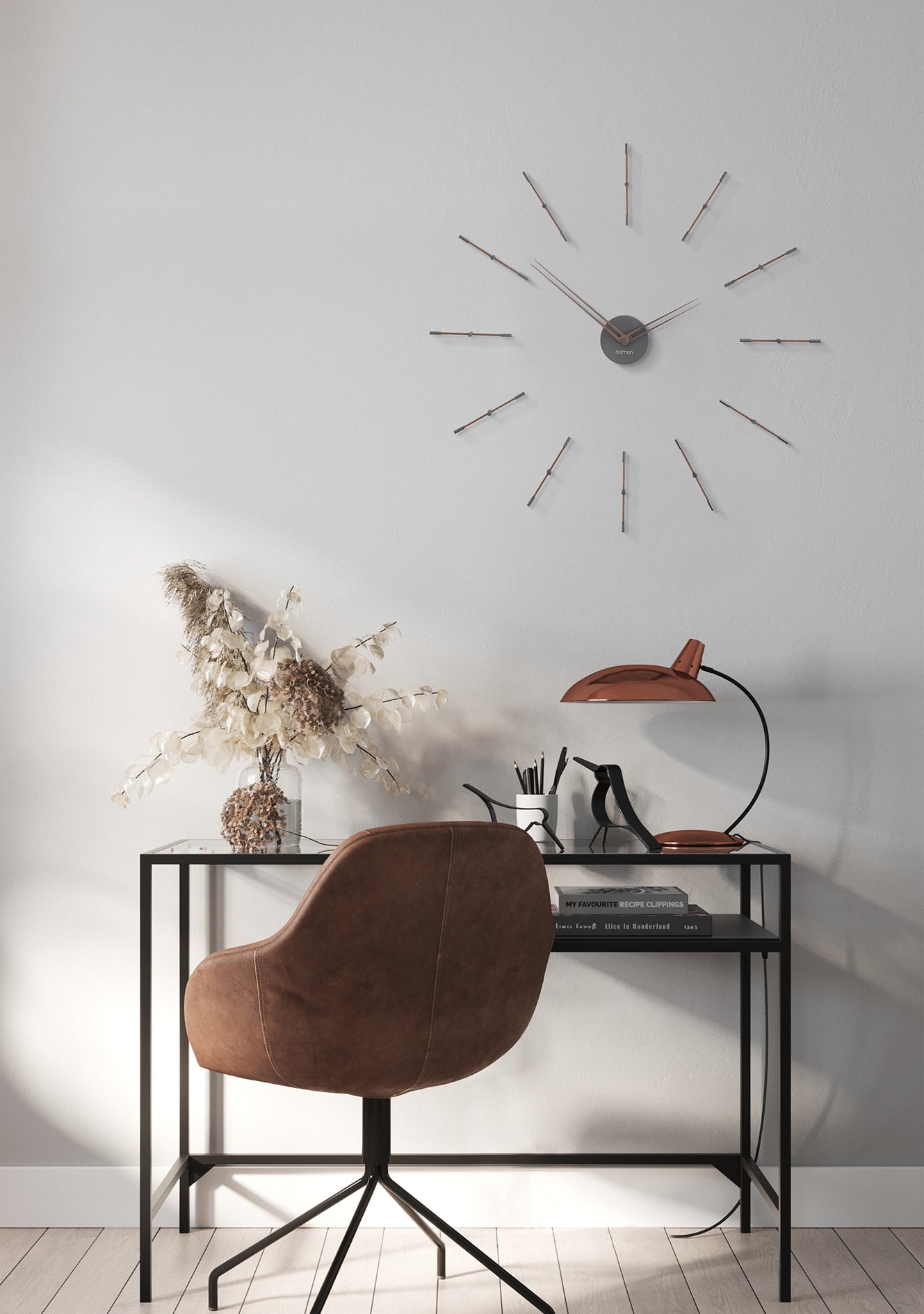 MERLIN MINI wall clock walnut wood with graphite finish