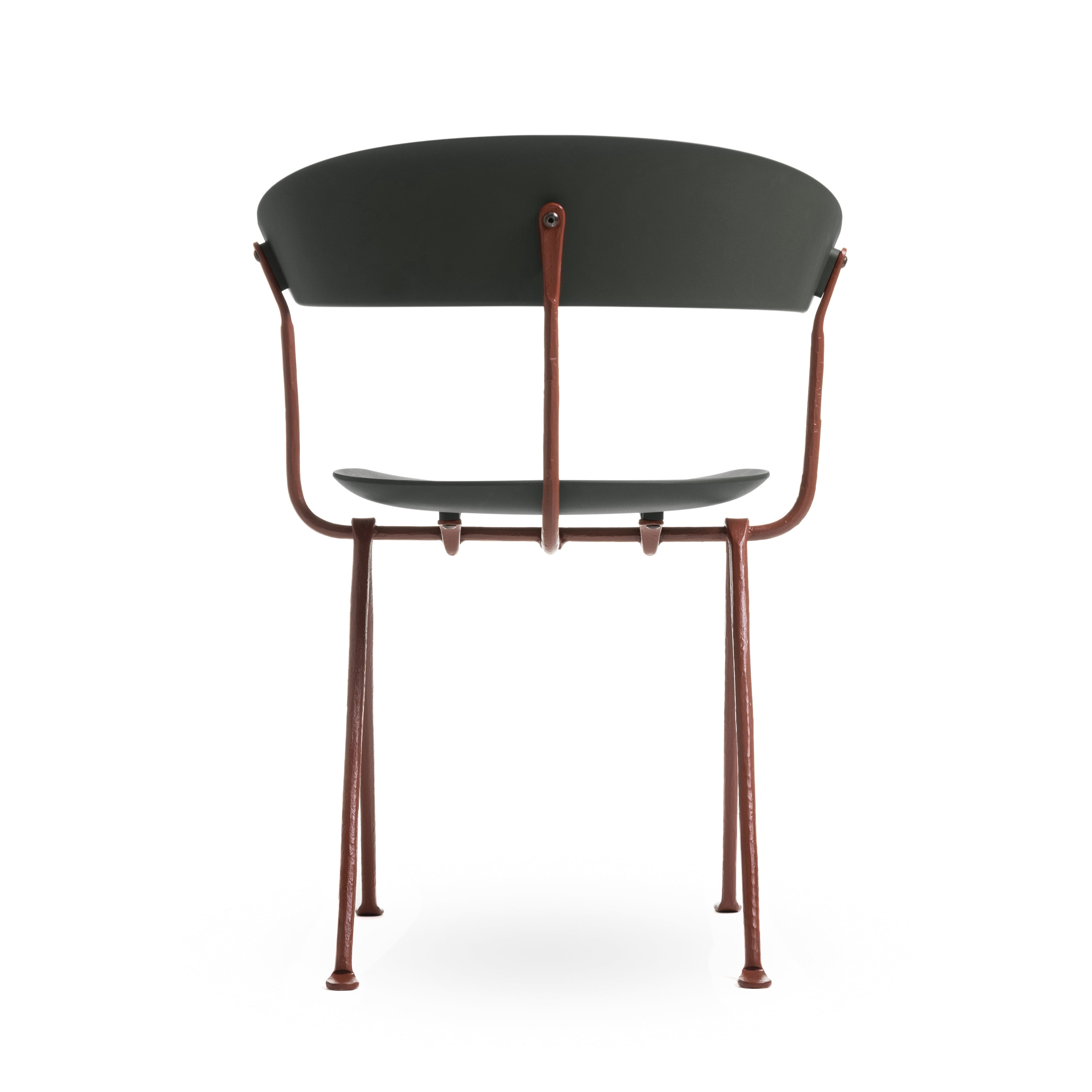 OFFICINA chair with a brown base and dark green seat