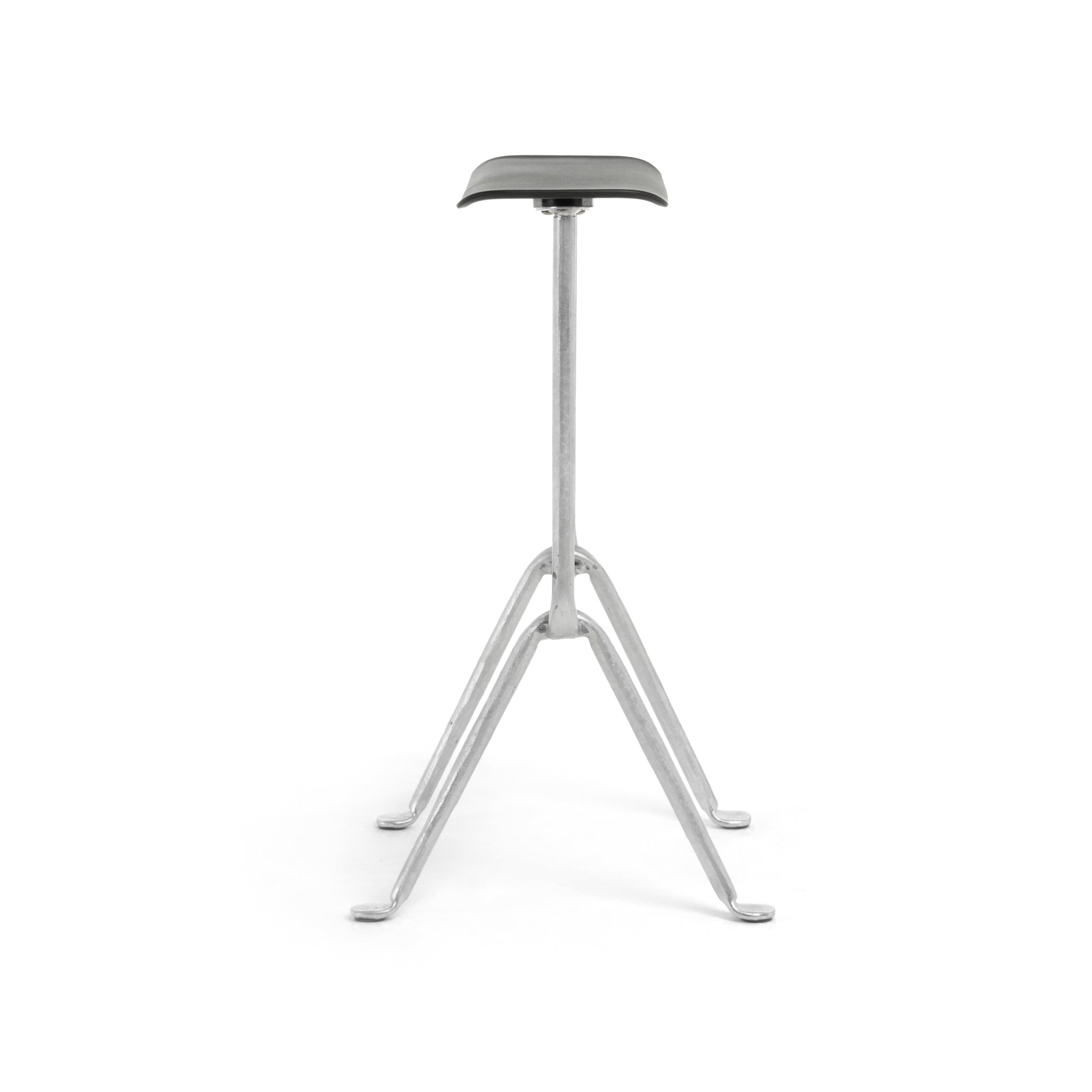 OFFICINA bar stool with a metal base and black leather seat