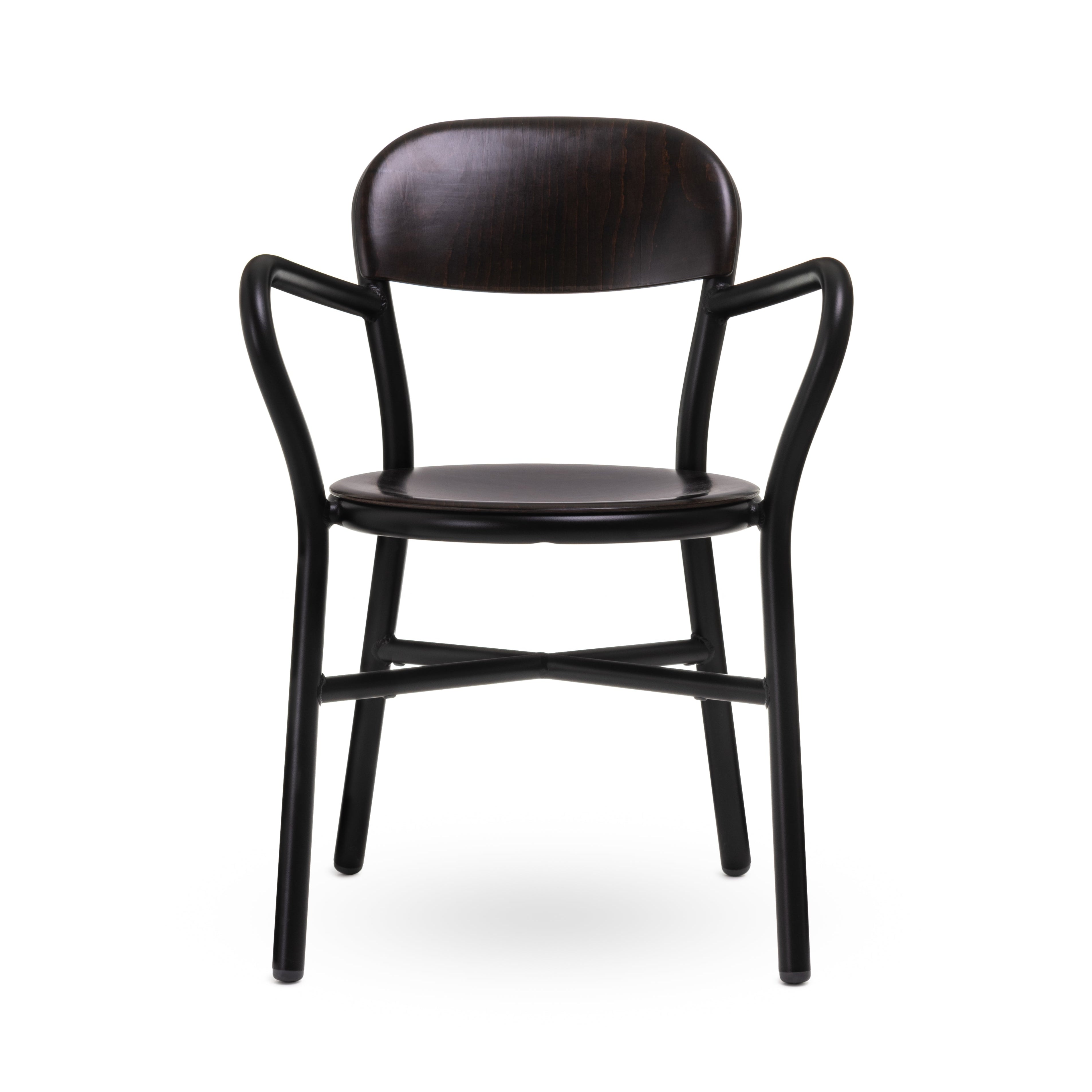 PIPE Armchair with Armrests in Dark Beech Wood
