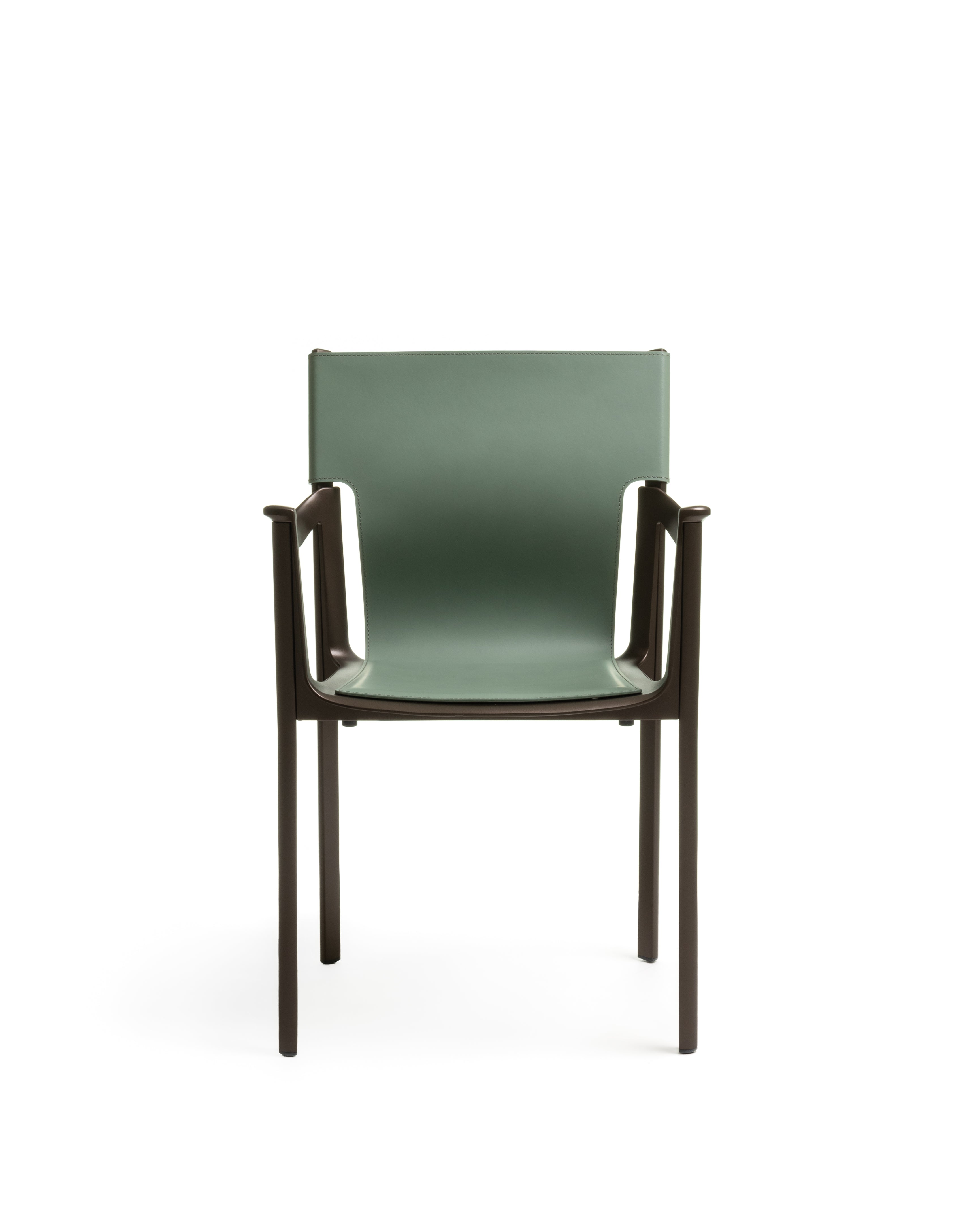 Židle VENICE zelená kůže s tmavě hnědým podstavcem