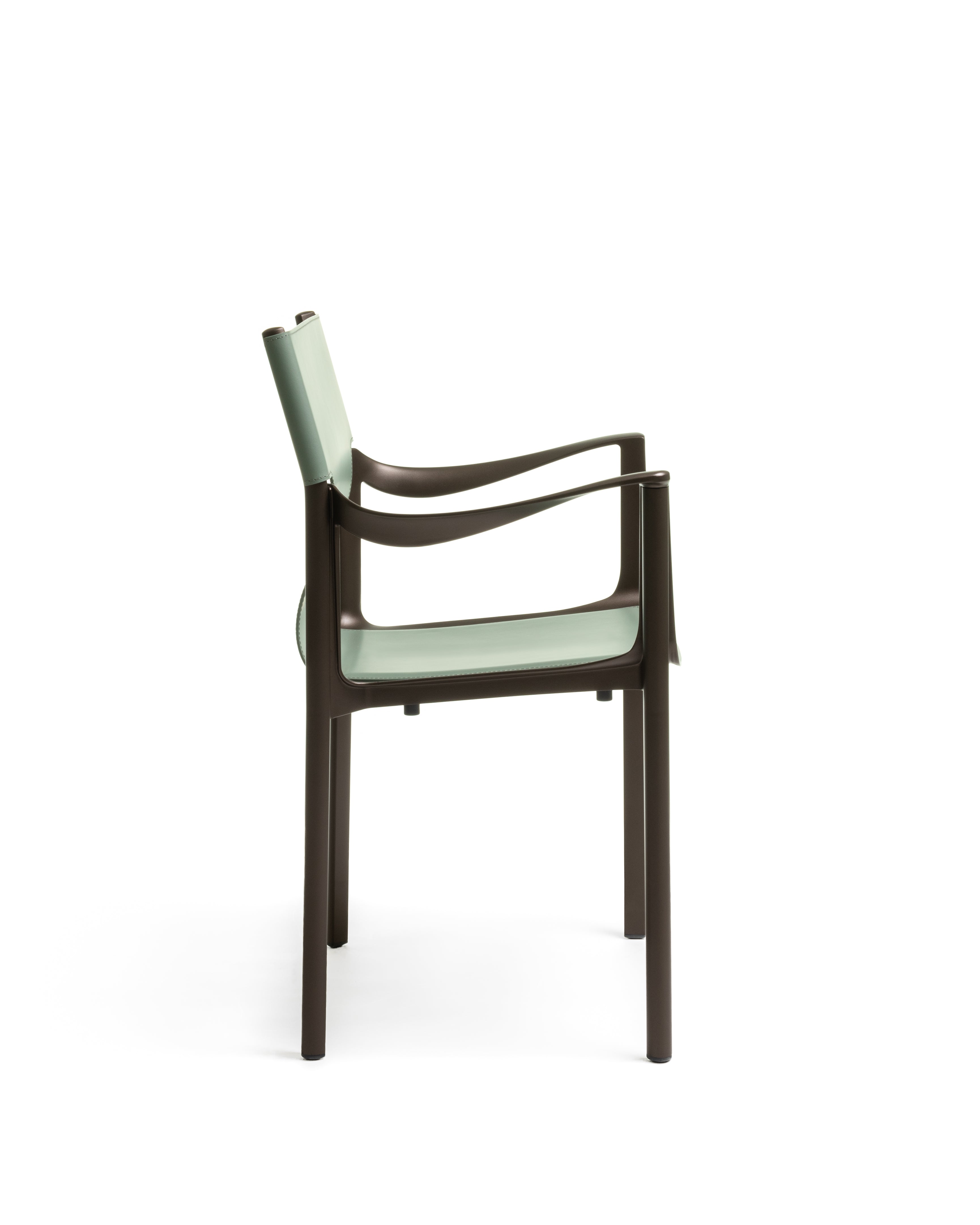 Židle VENICE zelená kůže s tmavě hnědým podstavcem