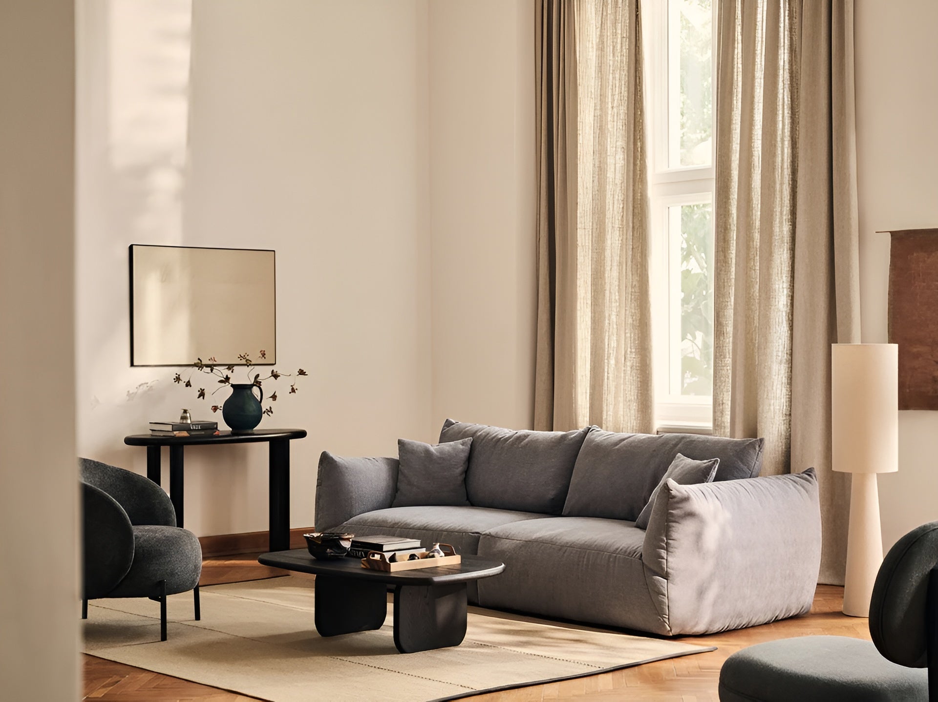 4-seater CHRIS sofa in sandy chenille