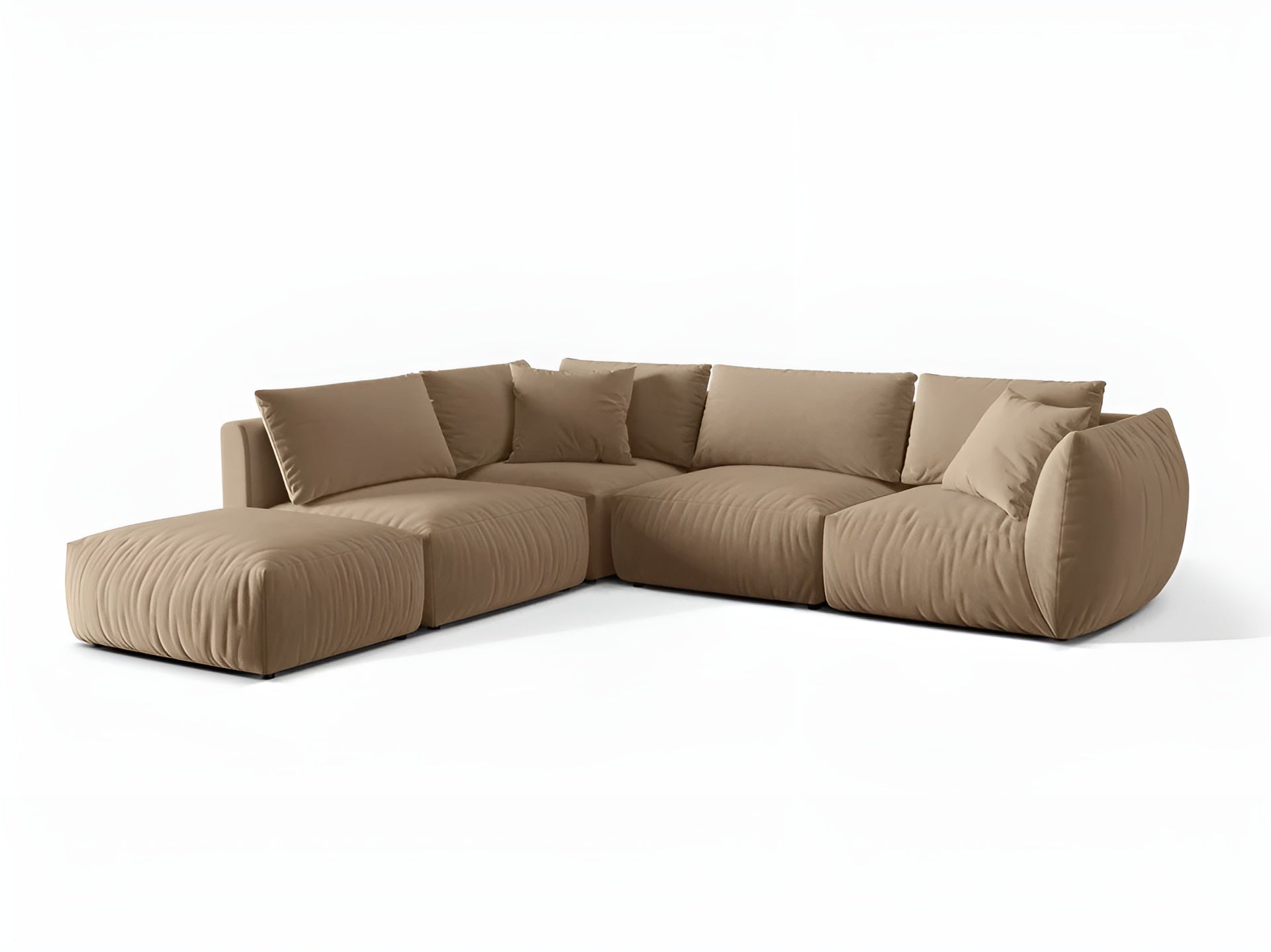 Left-facing 4-seater velvet modular corner sofa CHRIS in sand color