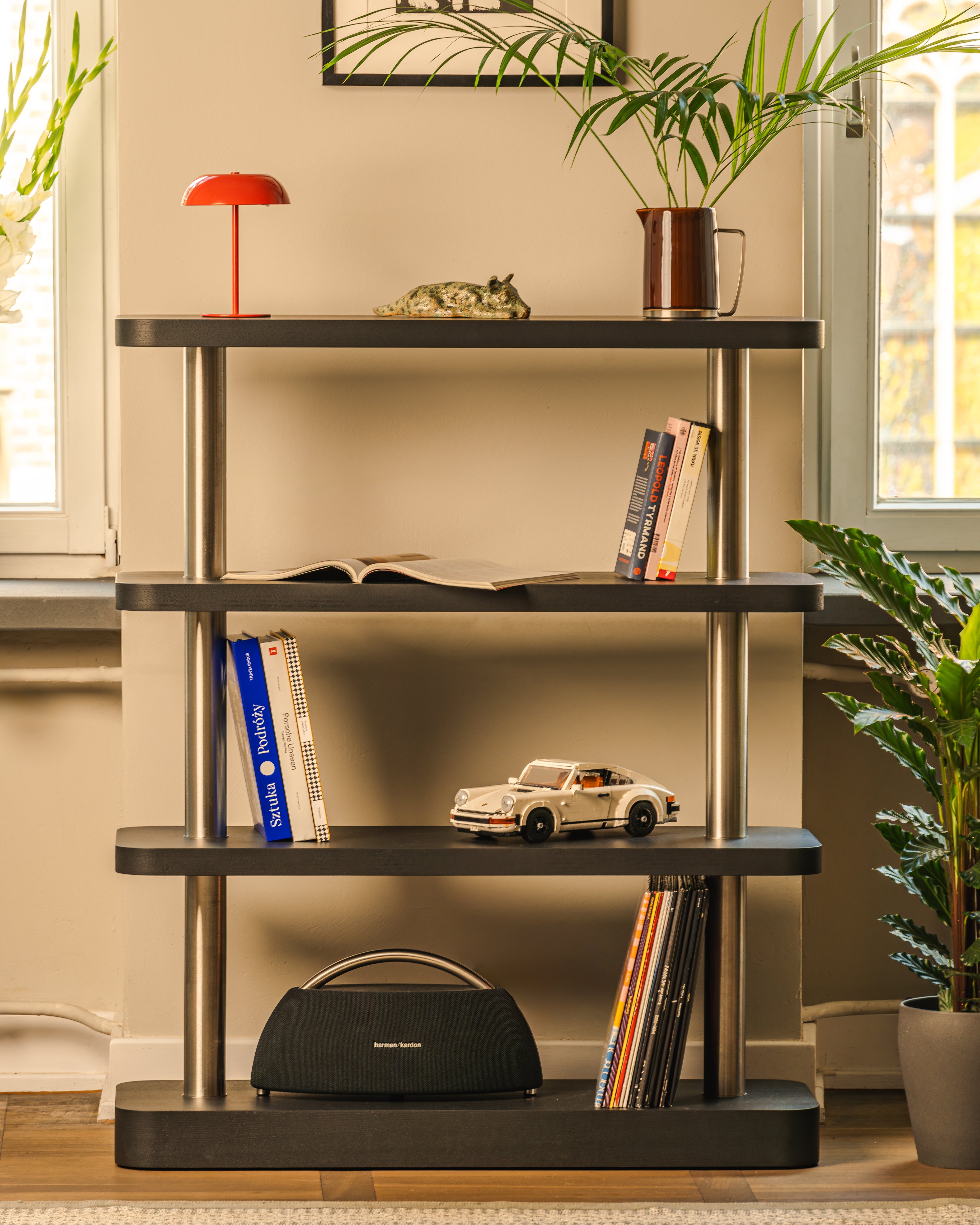 MOD black raven veneer shelf with steel elements