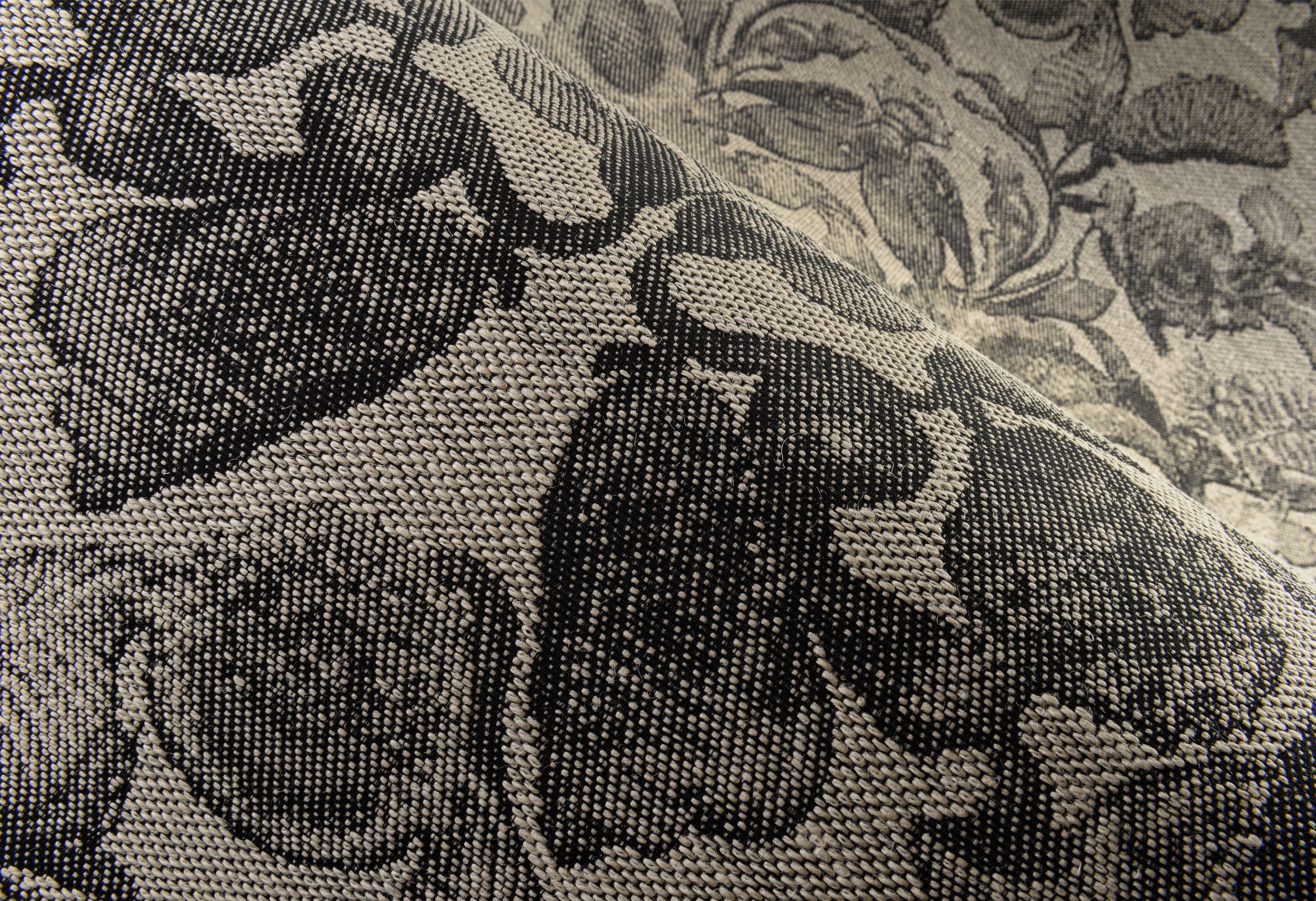 Textile wallpaper with a floral pattern COCCINELLA BELLA JACQUARD dark beige with black