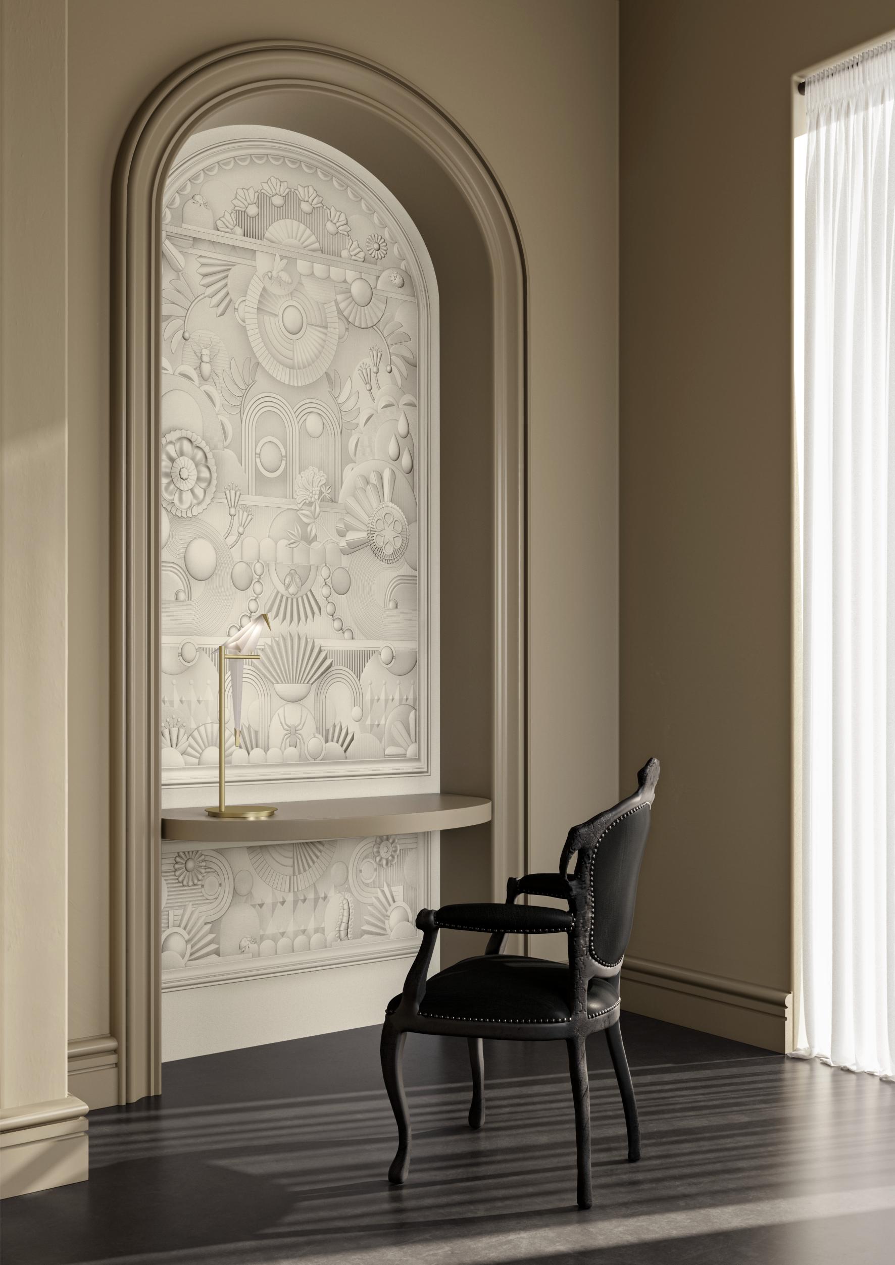 Art Deco Textile Mural in Arch Shape GREENHOUSE GATHERING ARCH Dark Green