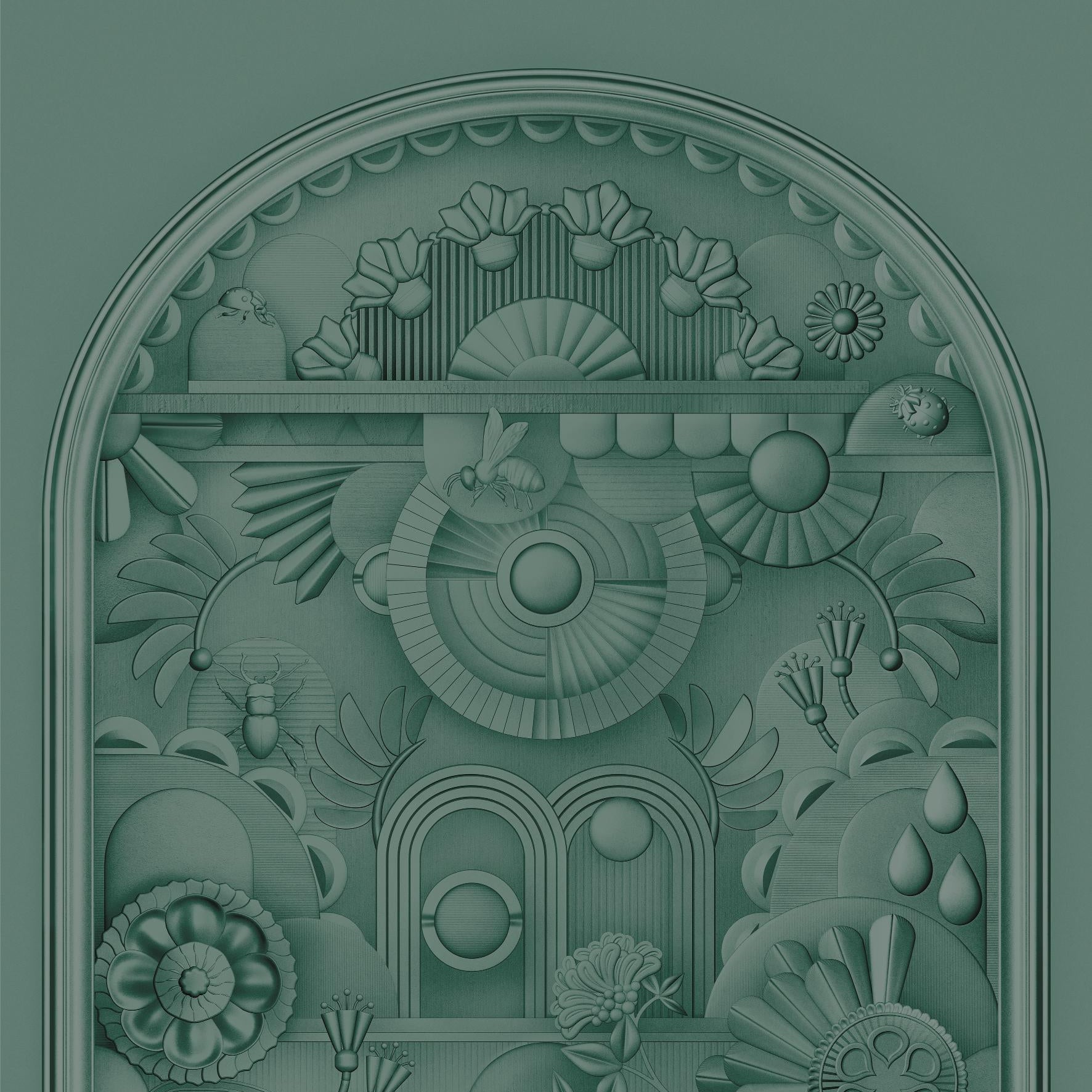 Art Deco Textile Mural in Arch Shape GREENHOUSE GATHERING ARCH Dark Green