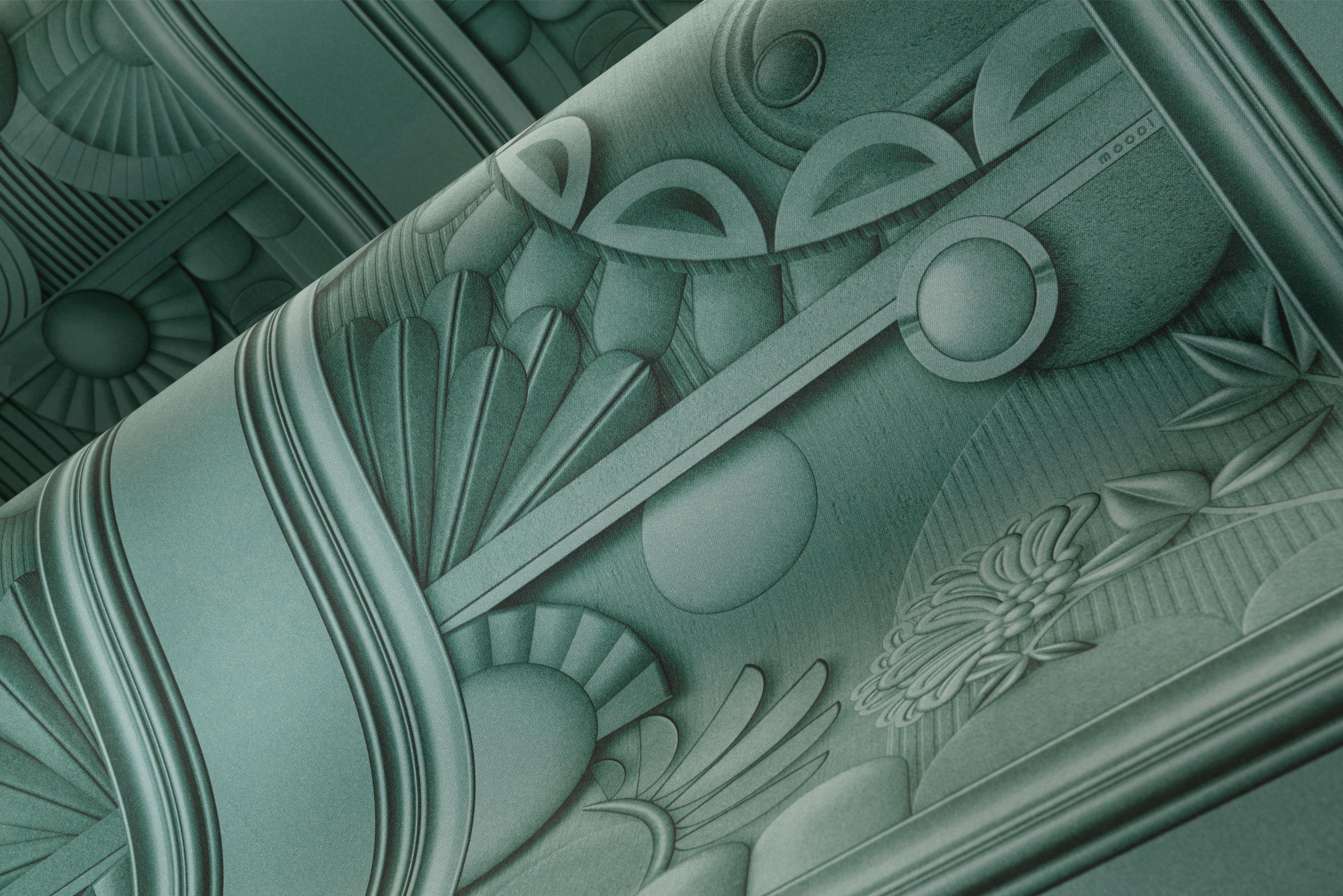 Textilní nástěnná dekorace ve stylu art deco ZELENÝ DOMEK SHROMAŽDĚNÍ tmavě zelená