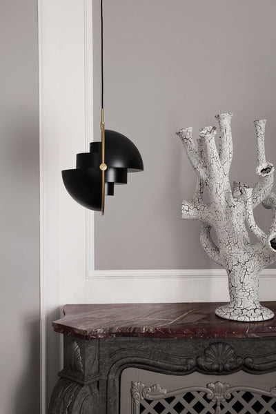 MULTI-LITE pendant lamp in gray-blue with brass