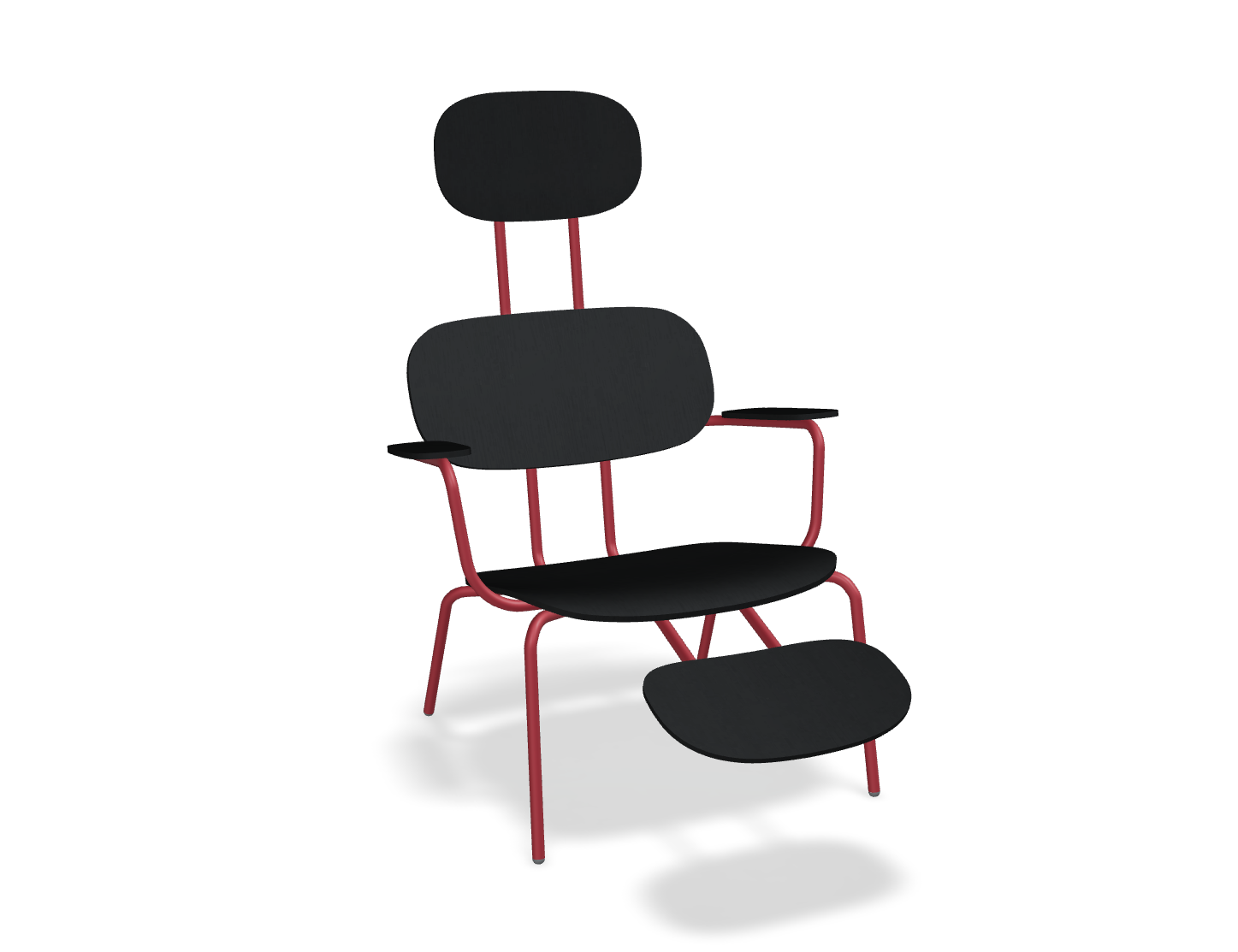Fotel z zagłówkiem NEW SCHOOL LOUNGE czerwona podstawa z podłokietnikami
