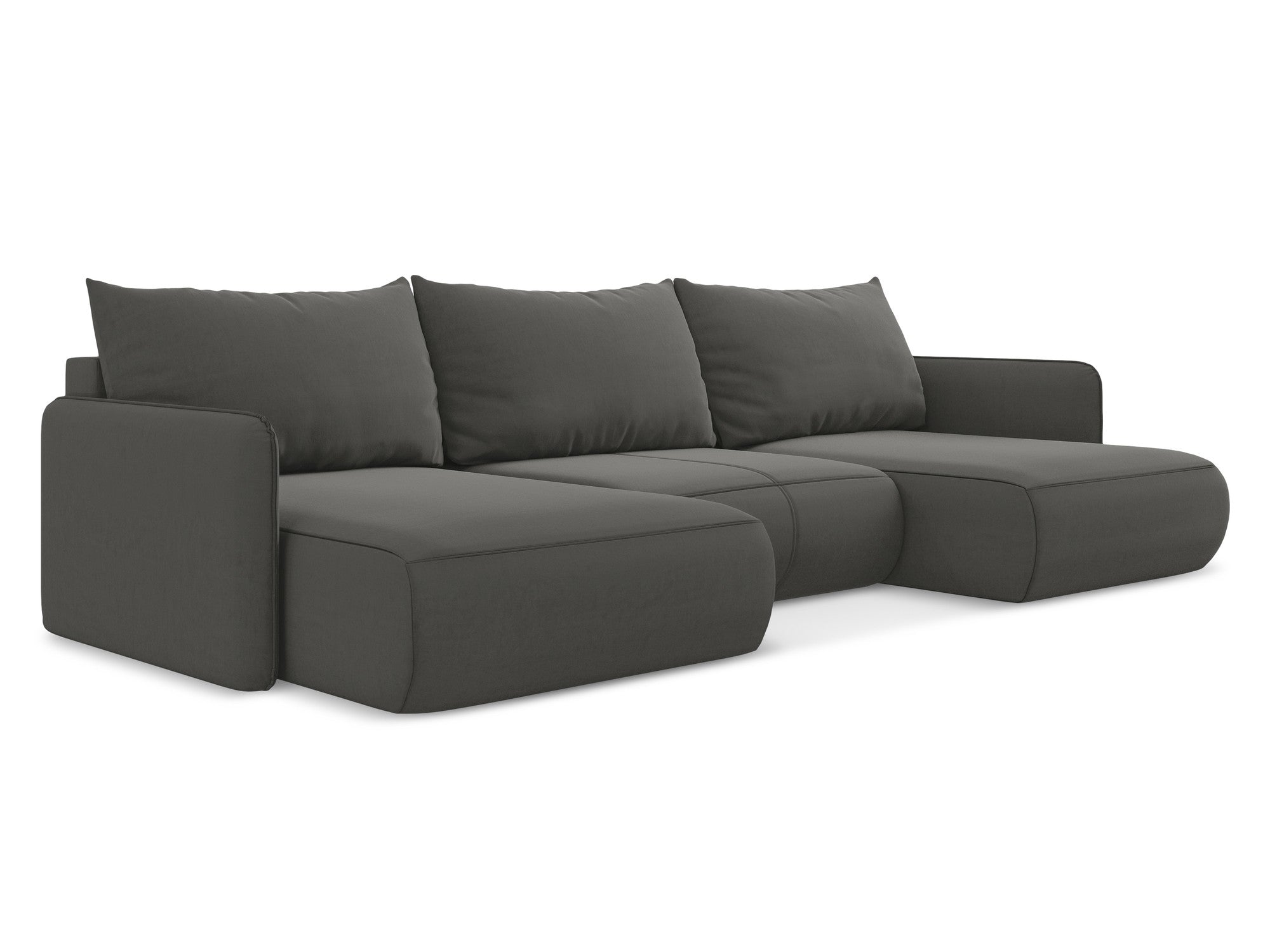 Panoramic Velvet Corner Sofa with Sleeping Function NANEA in Steel Gray