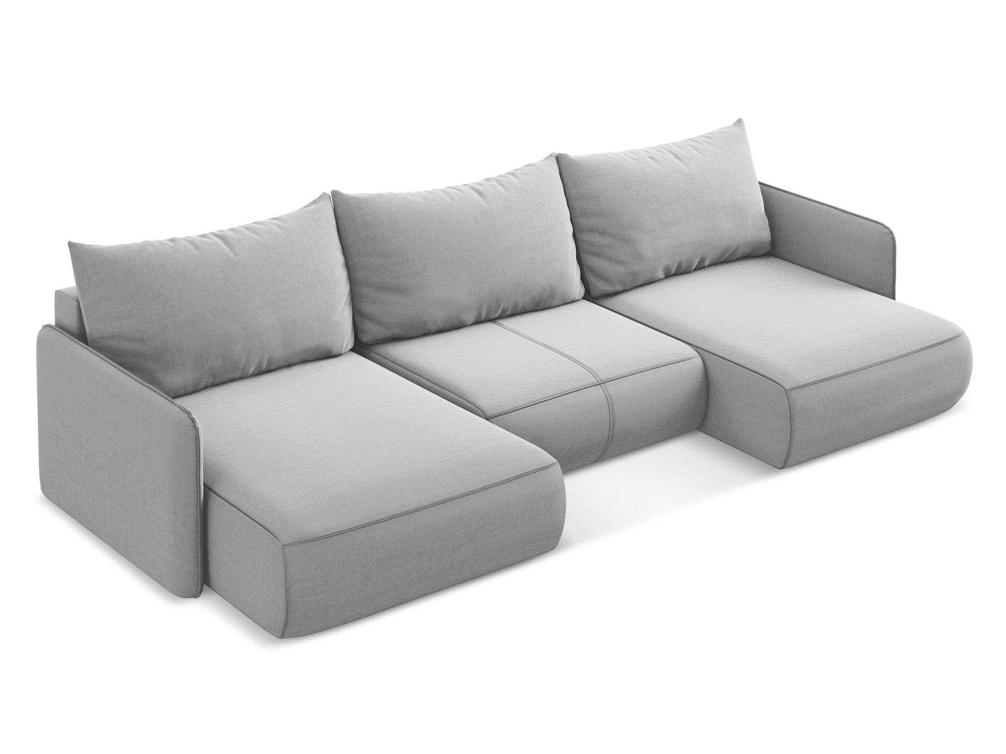 Gray velvet panoramic corner sofa with sleeping function NANEA