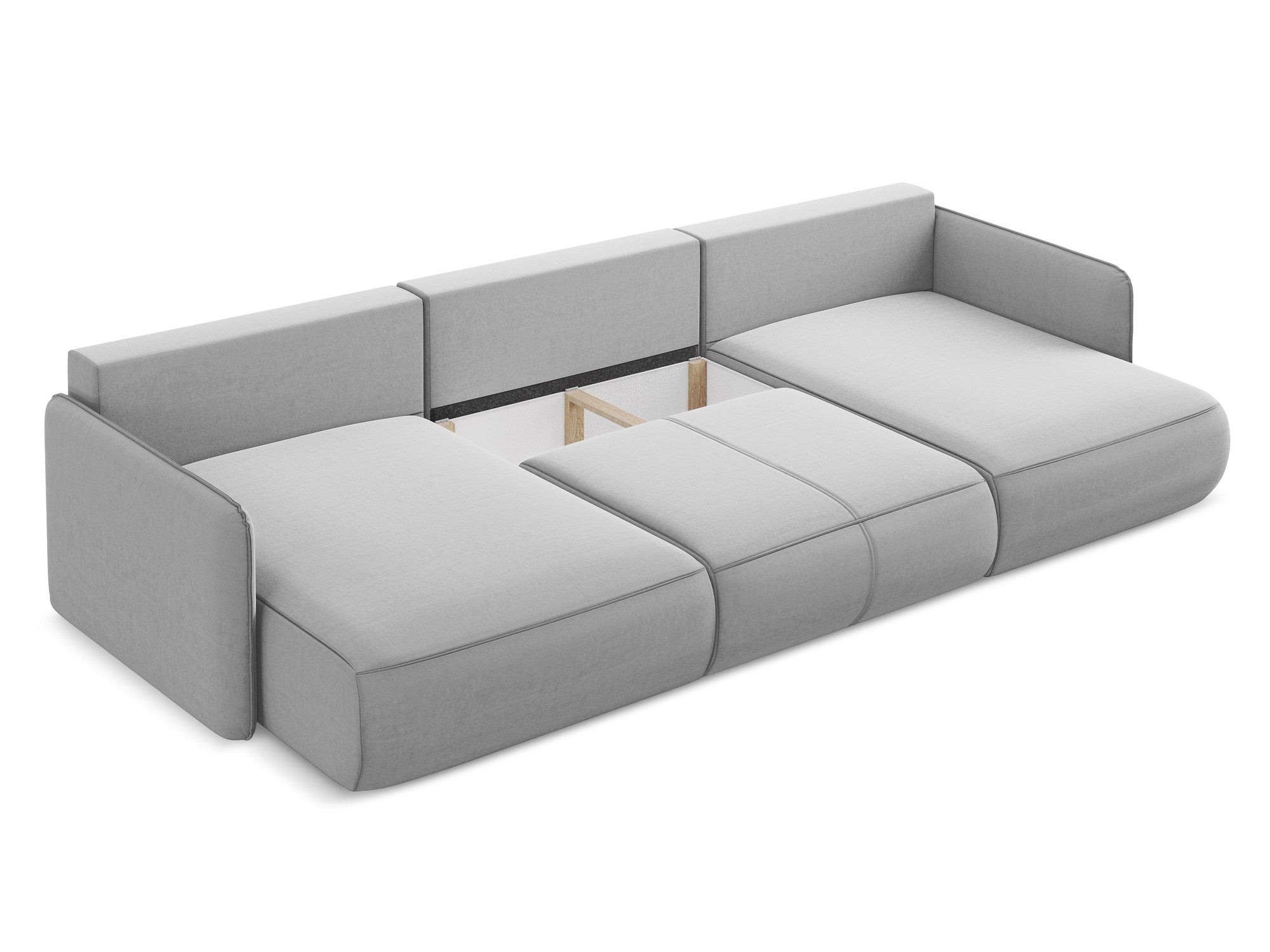 Gray velvet panoramic corner sofa with sleeping function NANEA