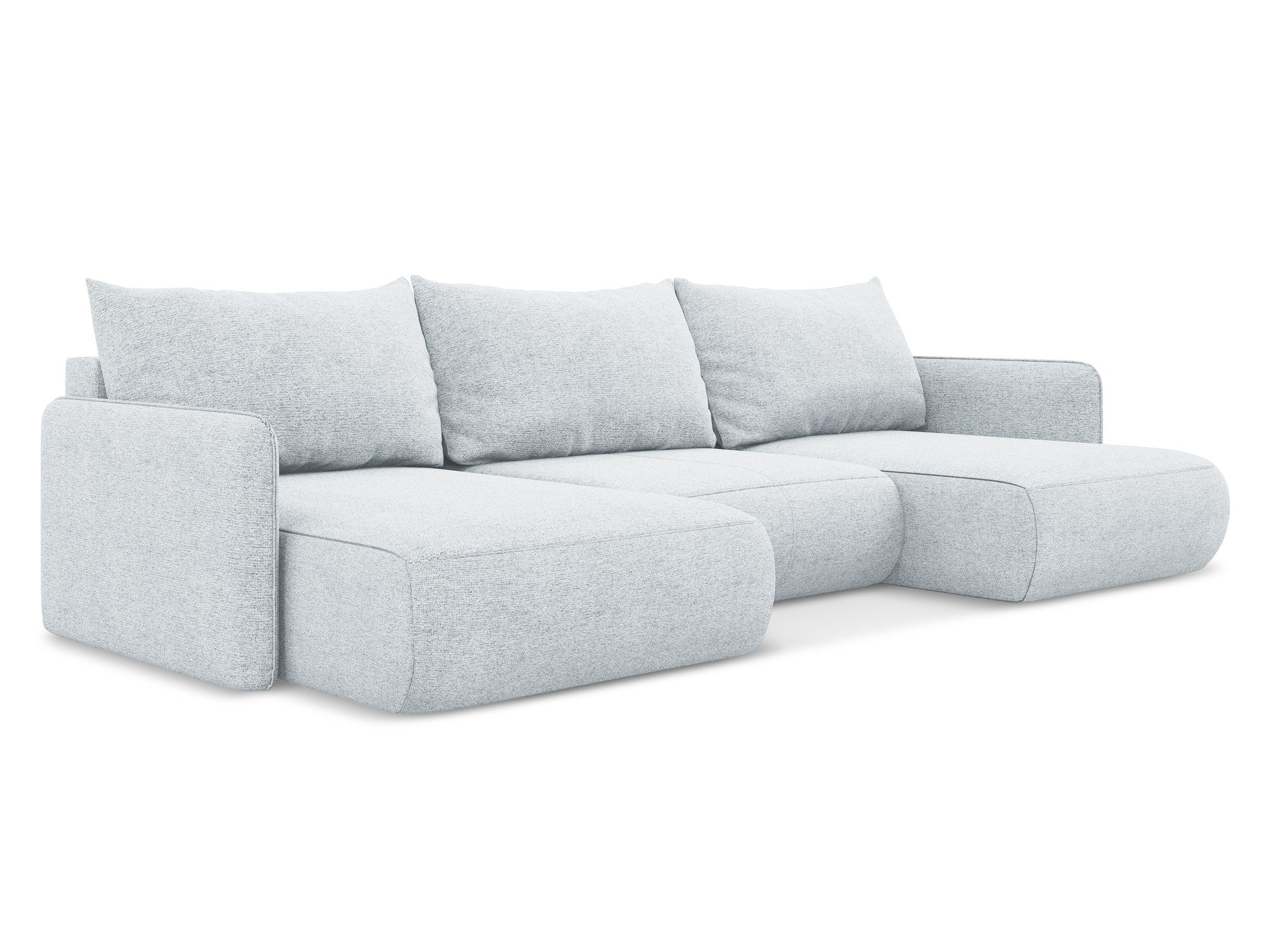 Panoramic corner sofa with sleeping function NANEA light blue chenille