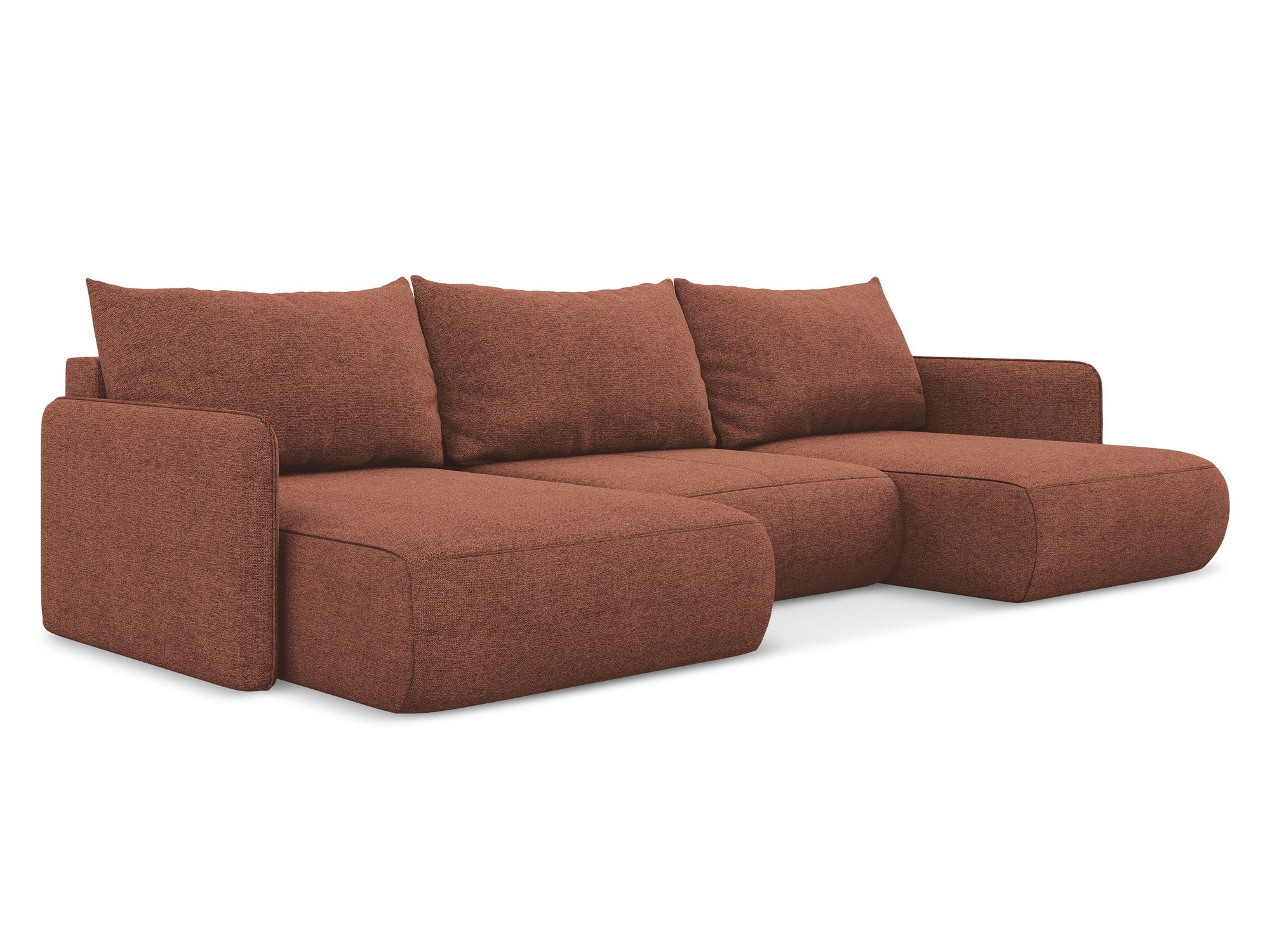 Panoramic corner sofa with sleeping function NANEA in muted pink chenille
