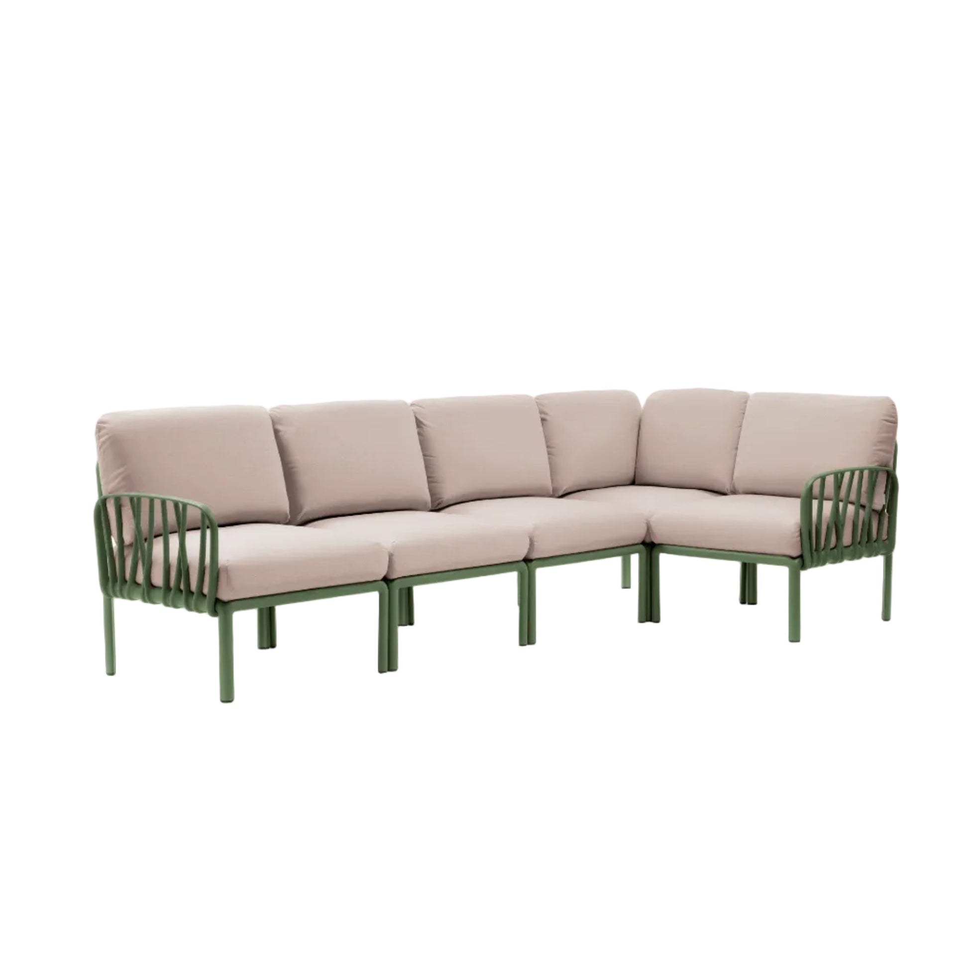 Modular Outdoor Corner Sofa KOMODO 5 Beige Sunbrella® with Green Agave Base