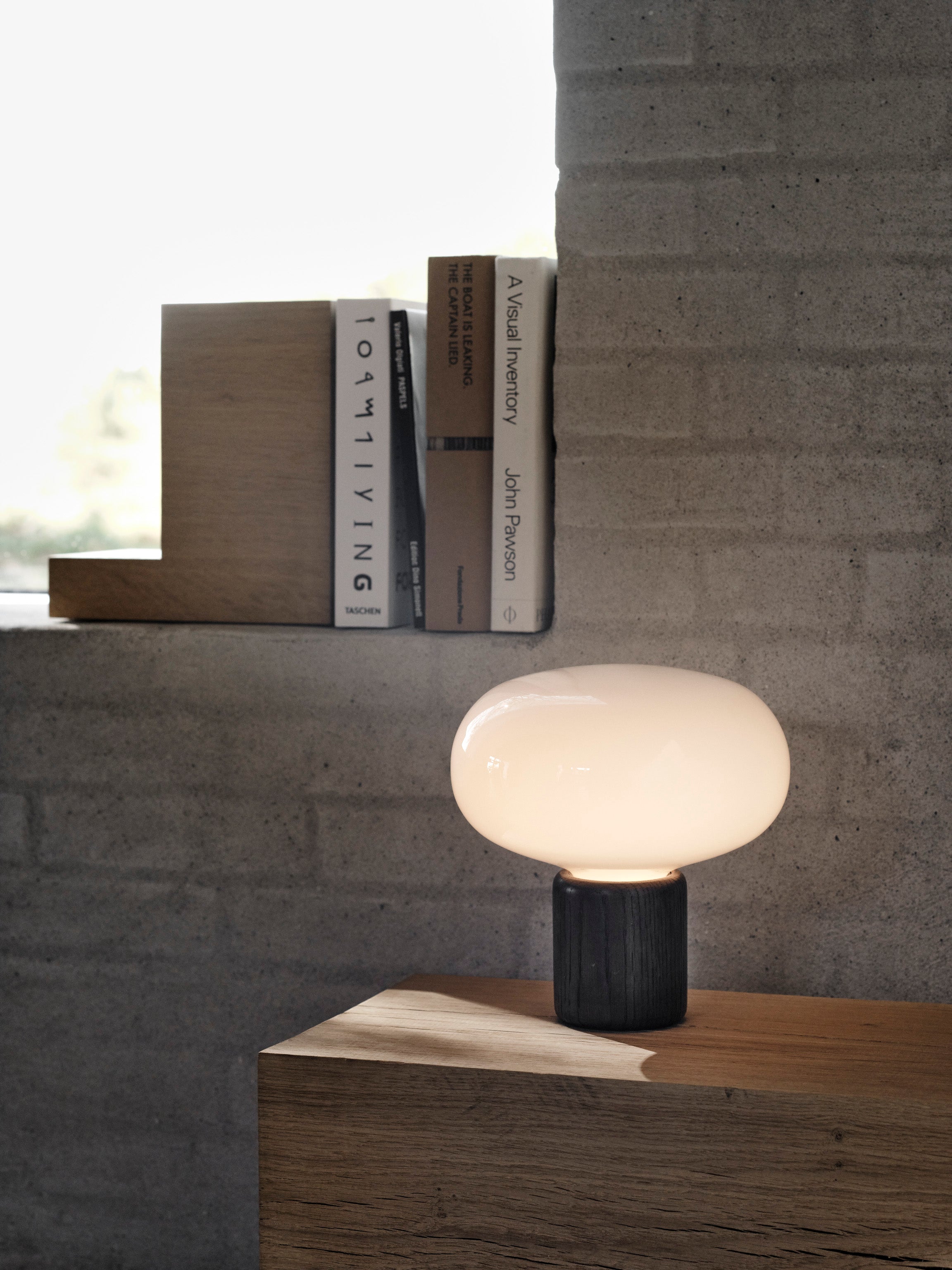 Karl-Johan table lamp iridescent glass with a smoked oak base