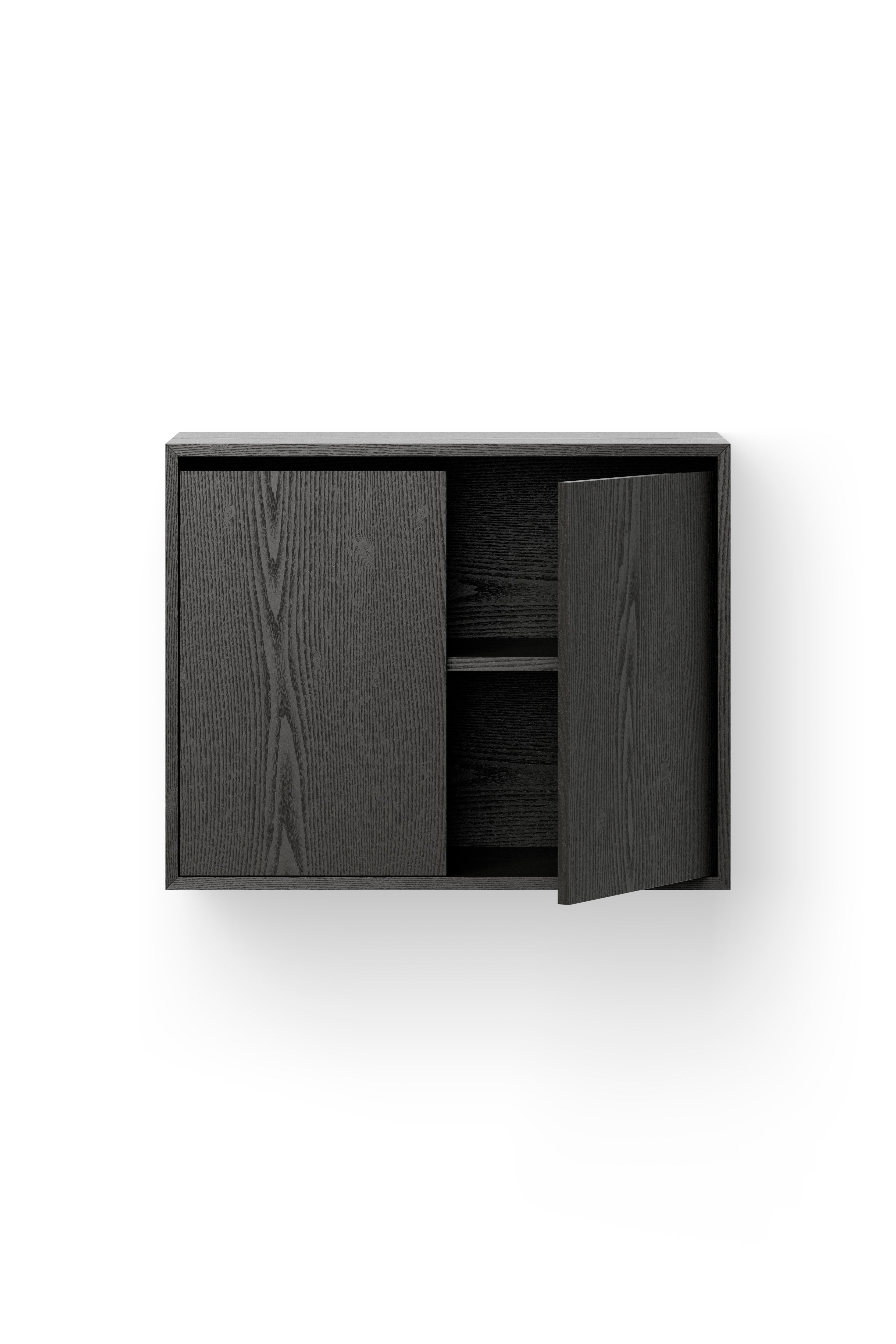 Hanging cabinet with new works door black ash veneer