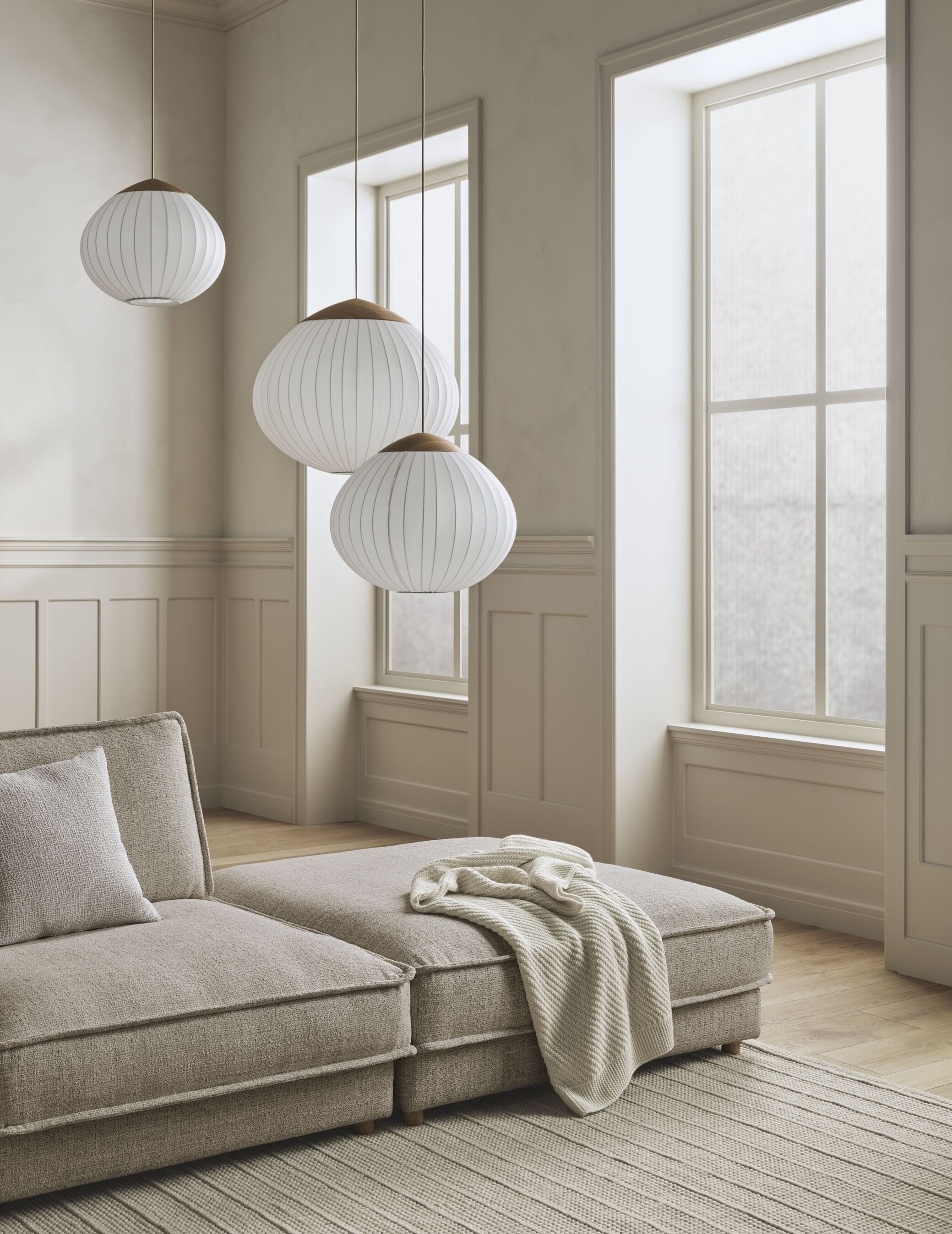 Noora pouf with a base of dark oak wood