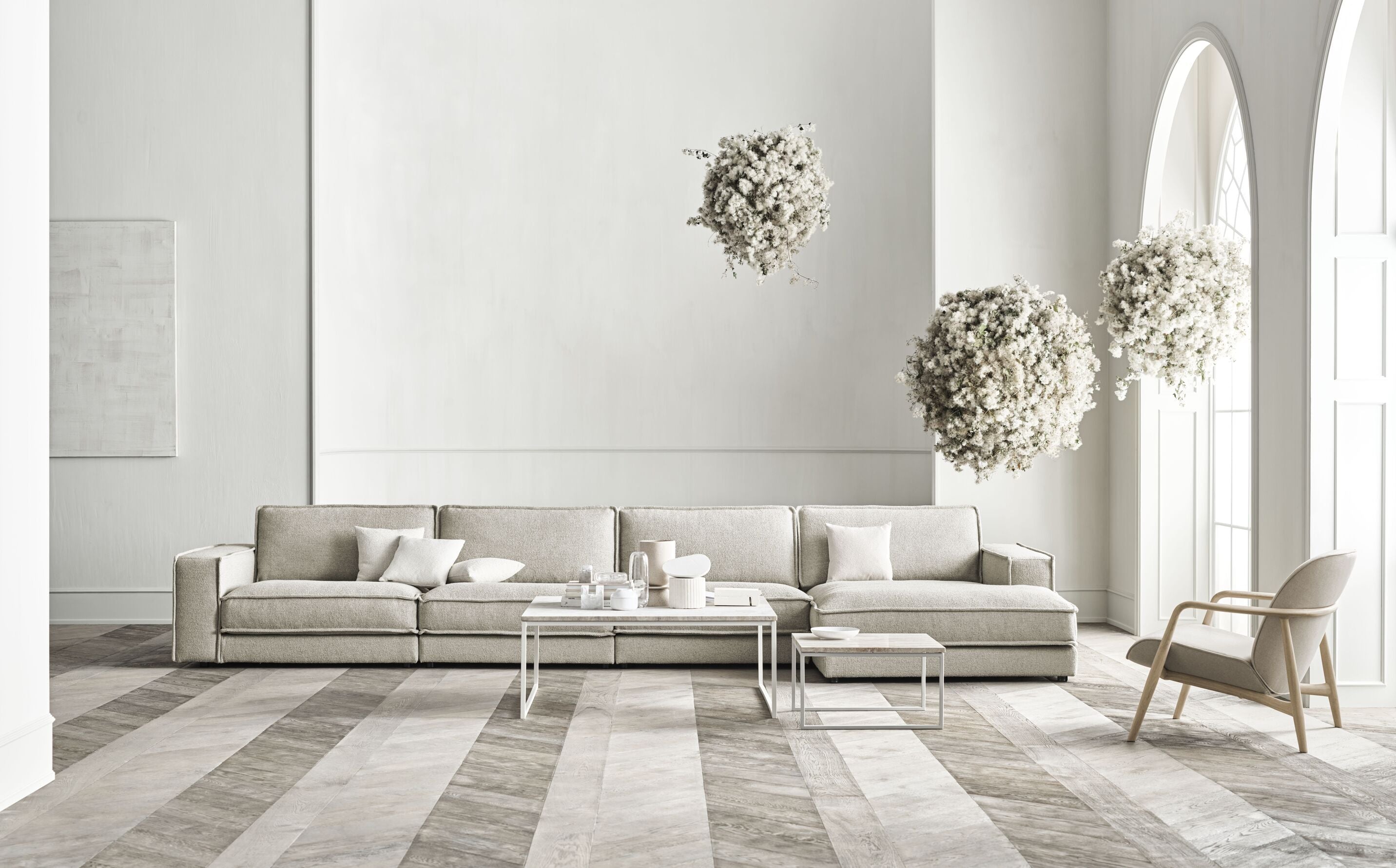 Modulární pohovka NOORA - levostranný šezlong s tmavým podstavcem