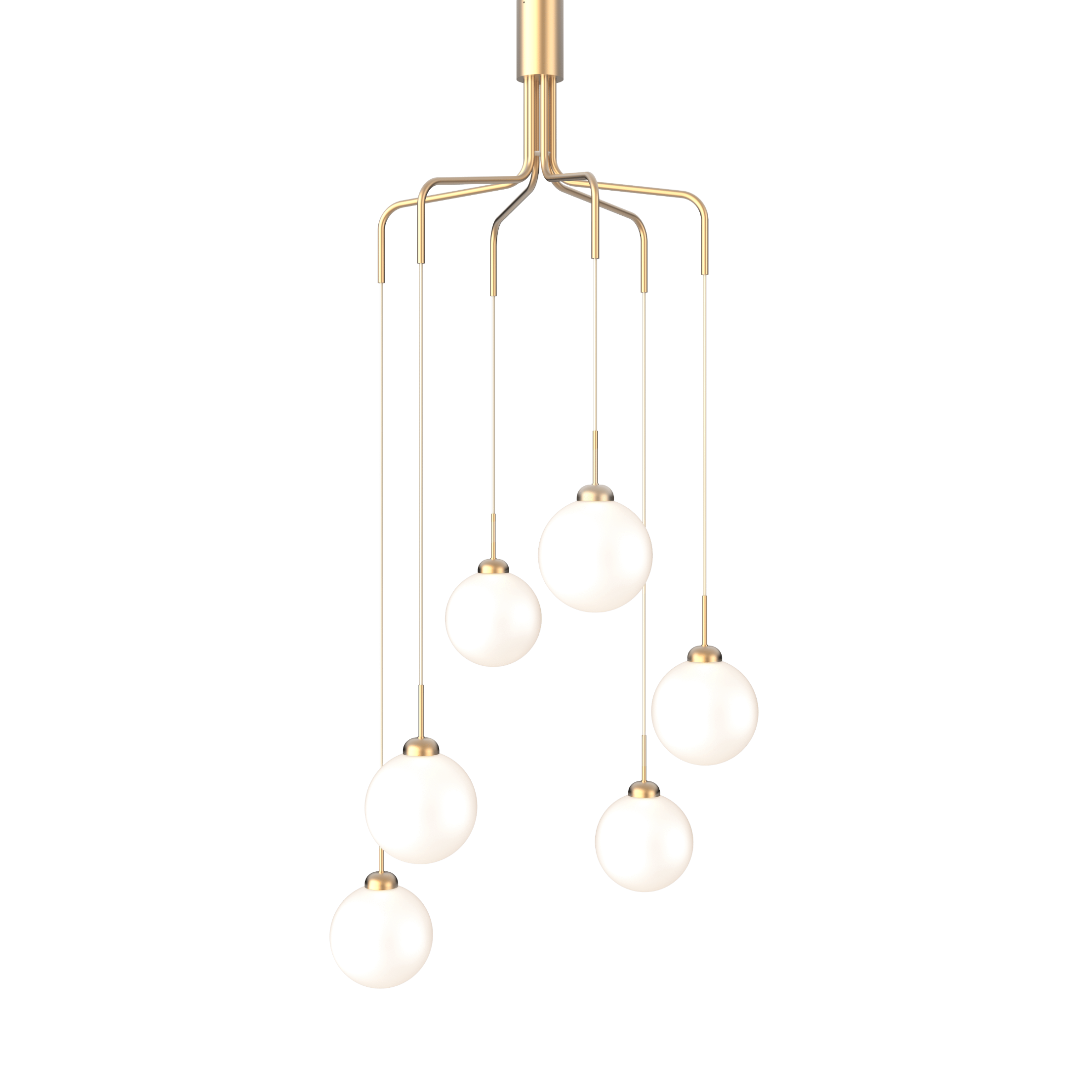 Lampa visící APIALES CLUSTER 6 mosazná s opálovým sklem